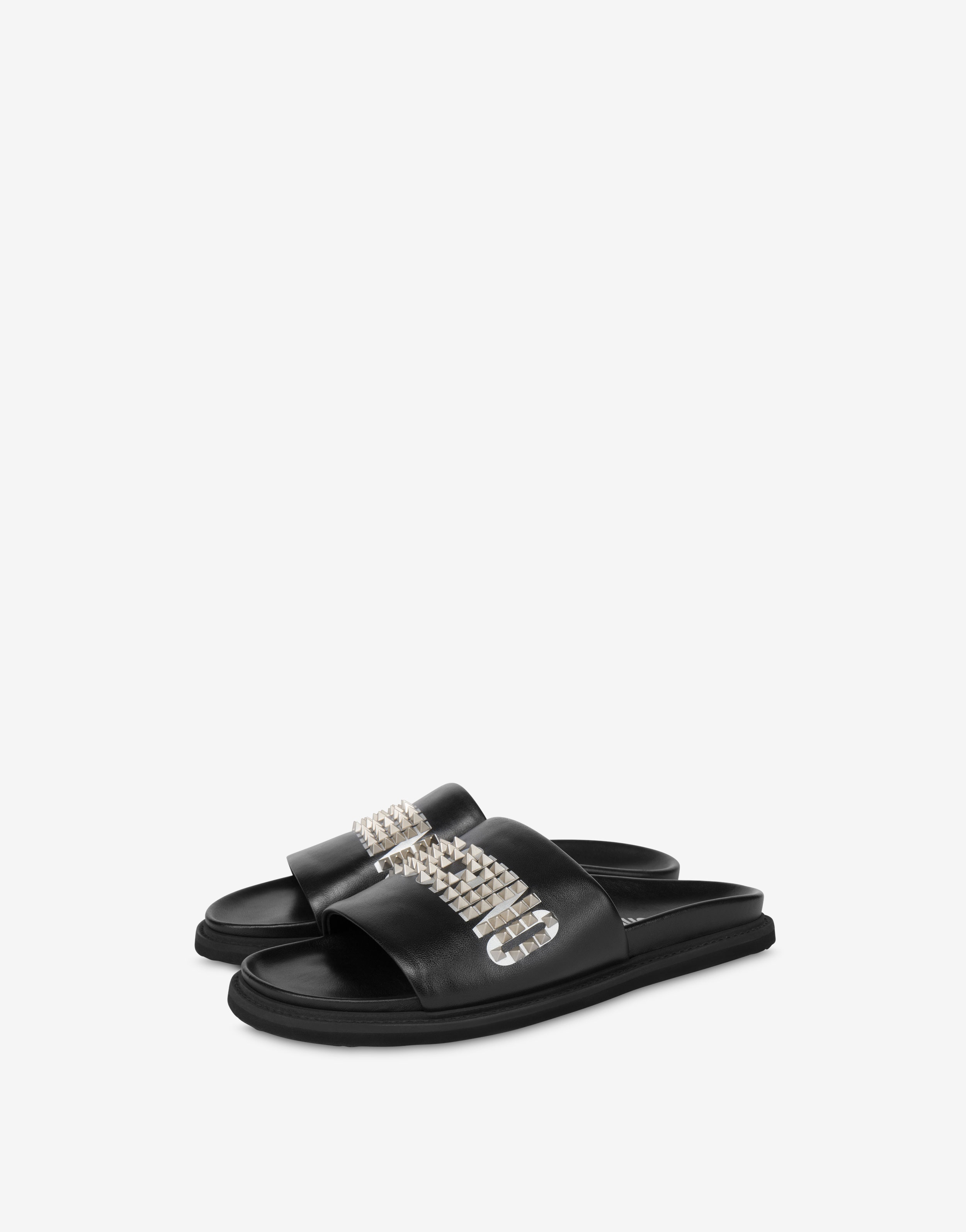 STUDDED LOGO NAPPA LEATHER POOL SLIDERS - 1