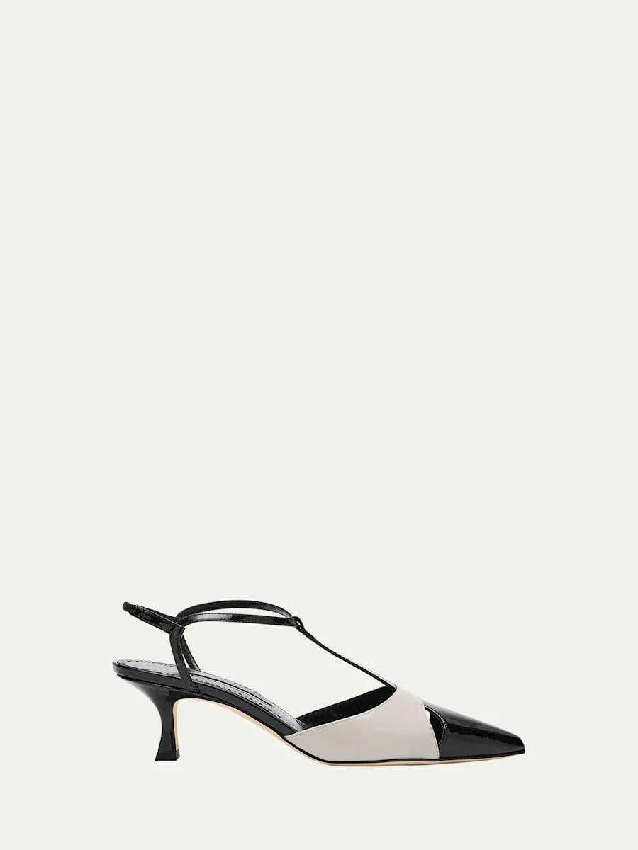 Turgimod Bicolor Patent Leather T-Strap Pumps - 1