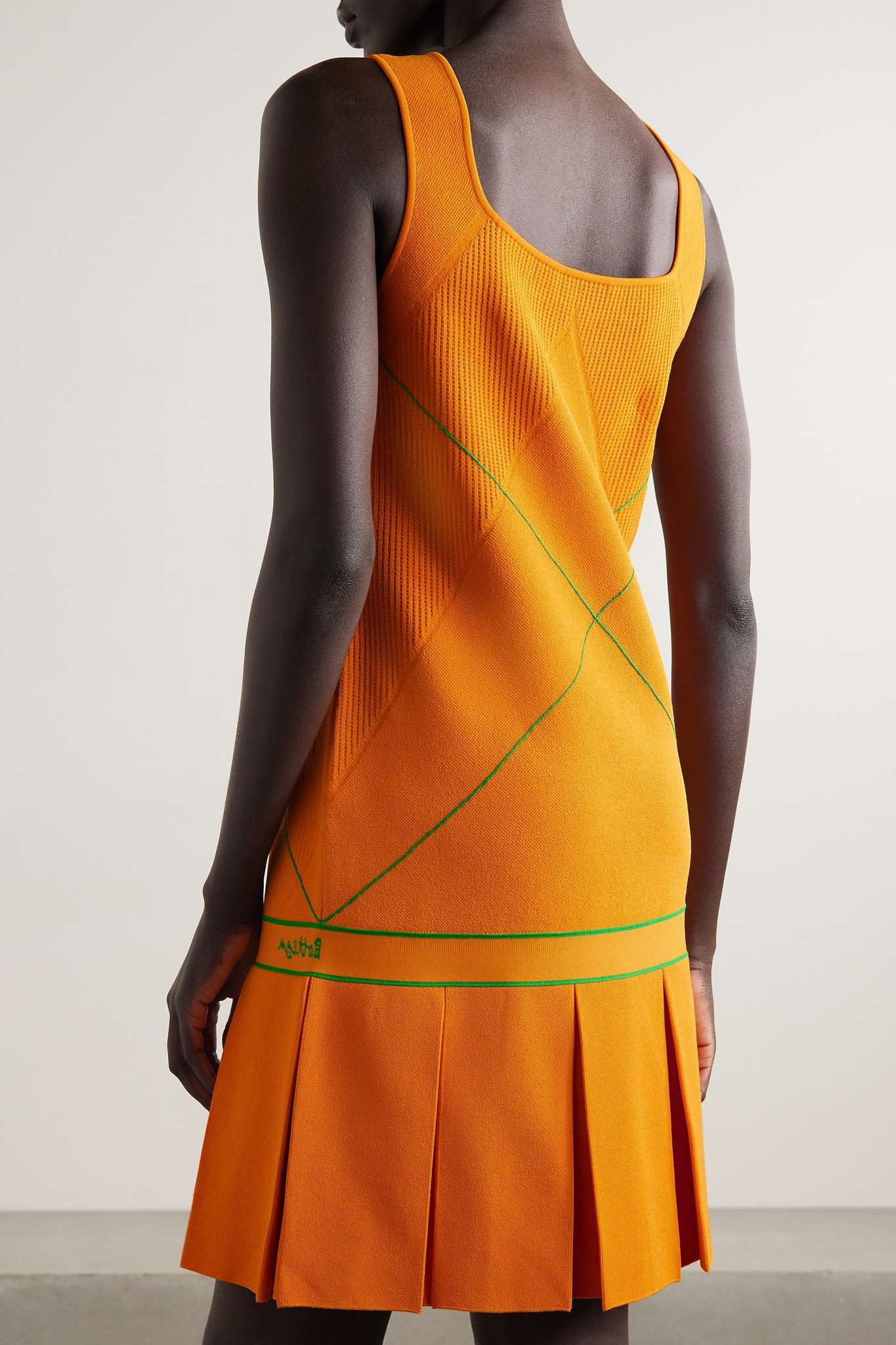 Pleated embroidered knitted mini dress - 5
