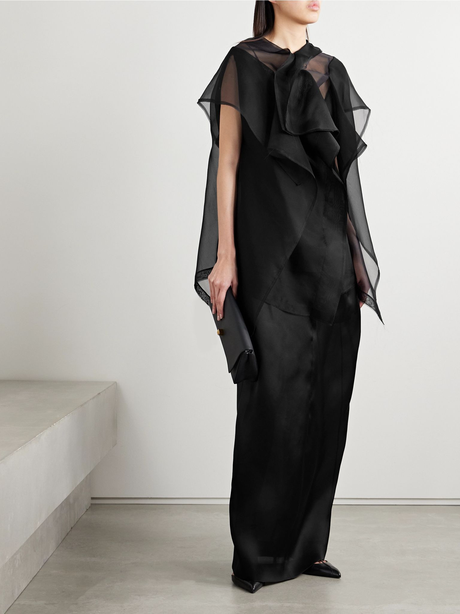 Santana layered draped silk-organza top Black - 2