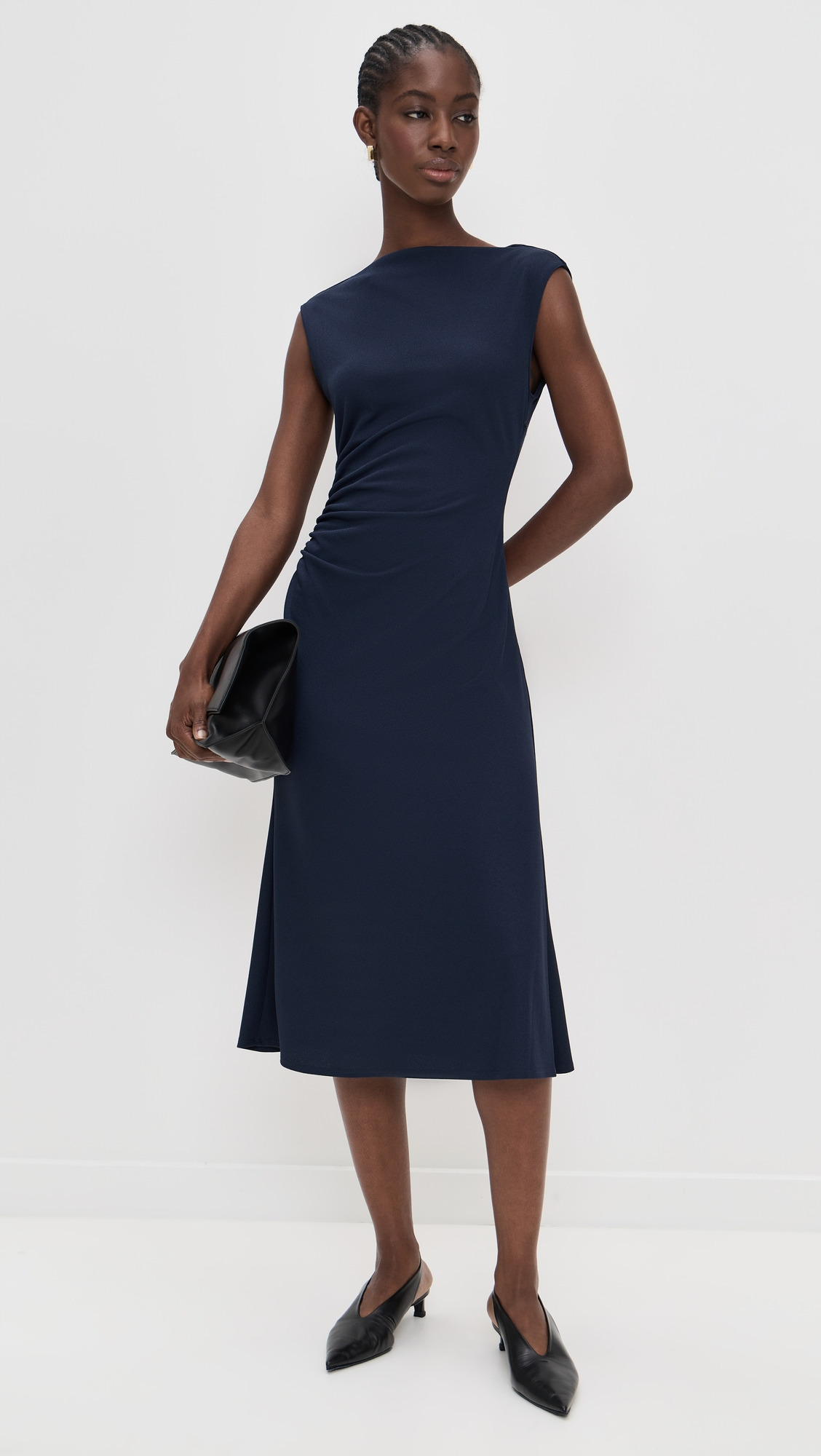 Boat Neck Drape Dress - 4