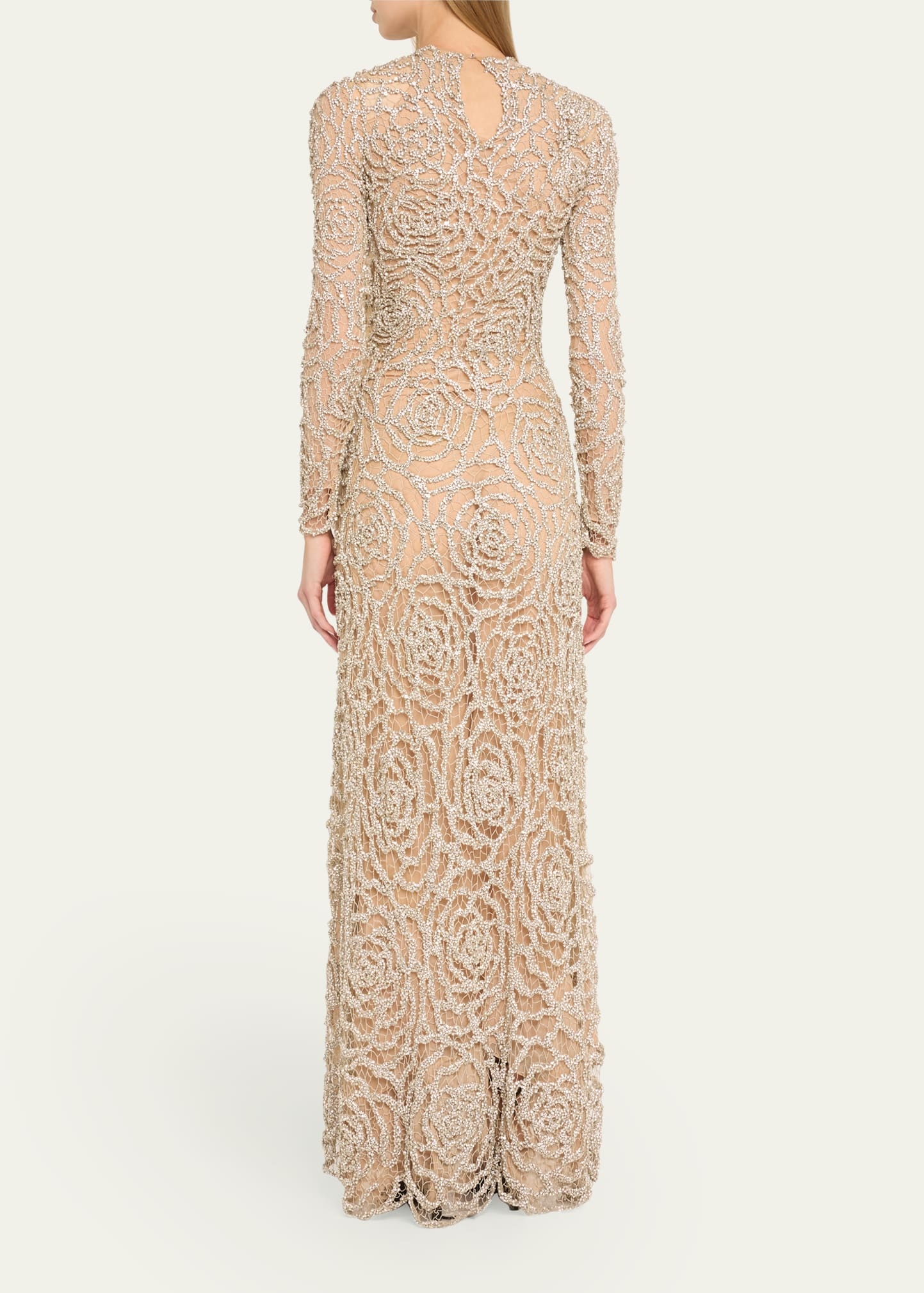Crystal Rose Cut Out Long Sleeve Gown - 3