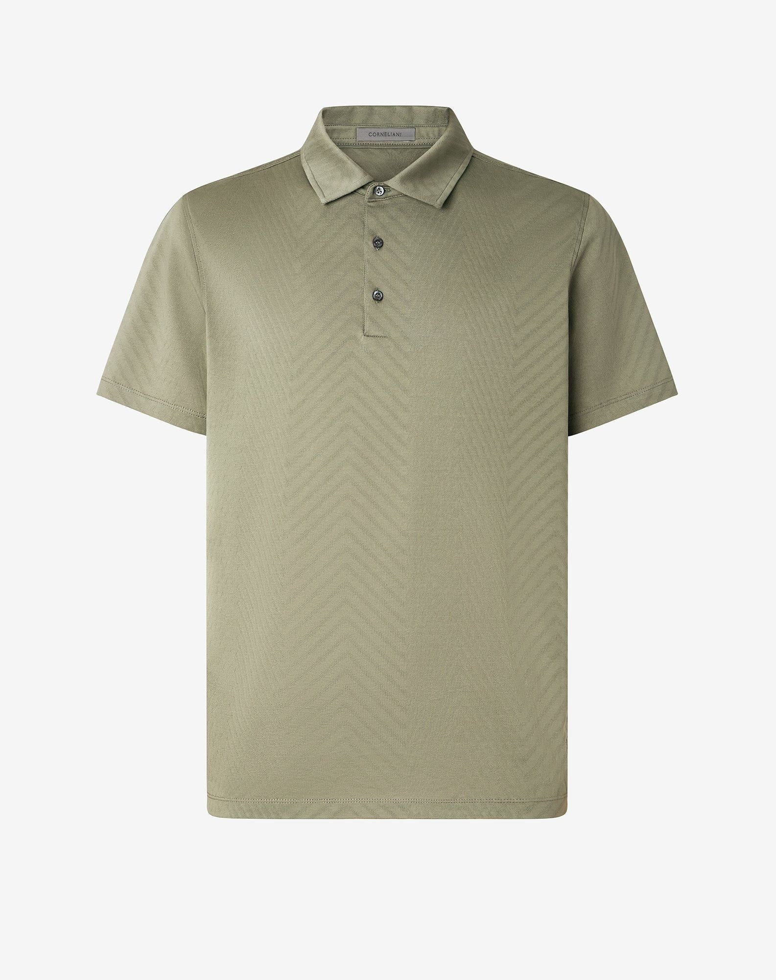 Sage green button-up lisle thread polo shirt - 1