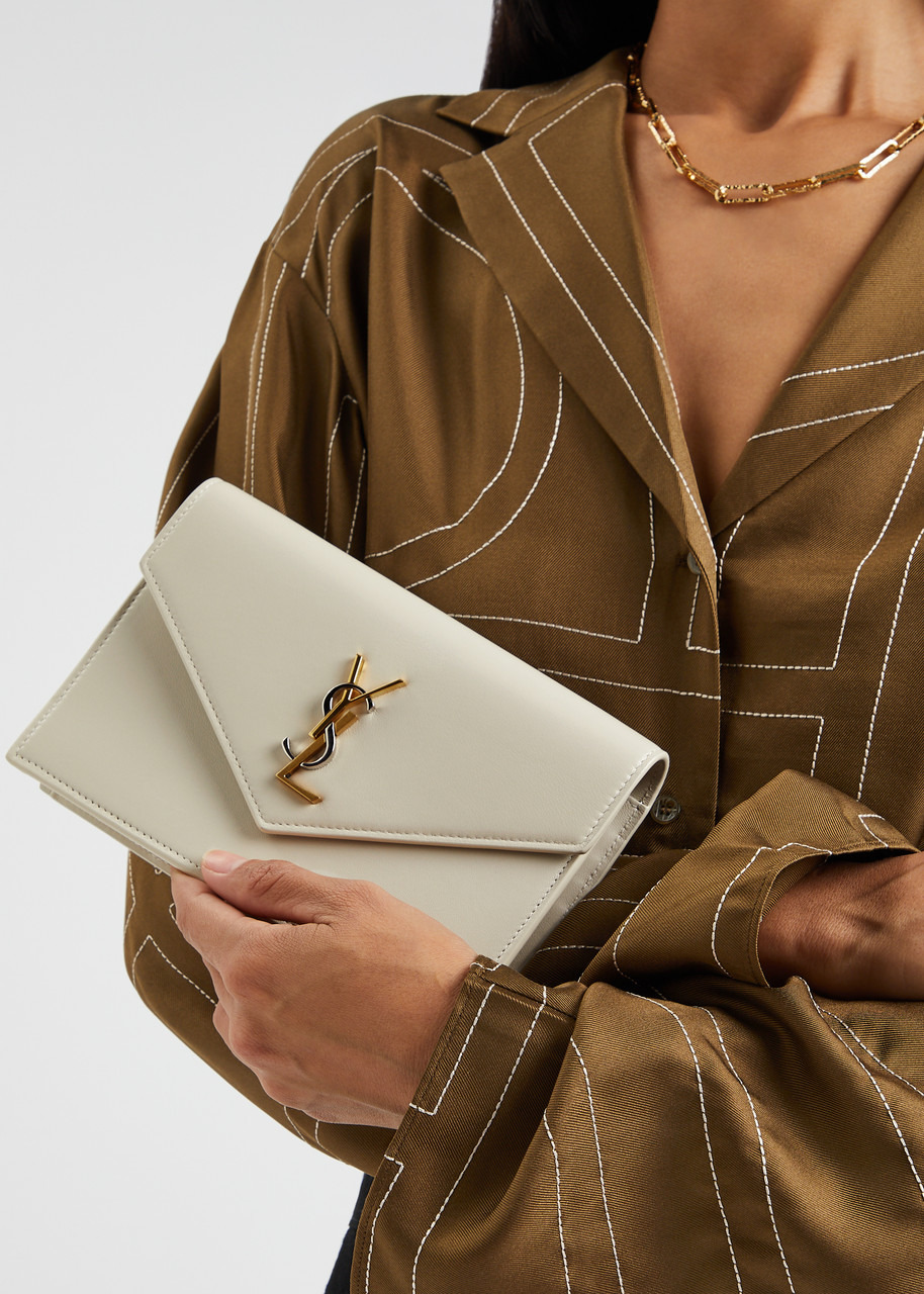 Saint Laurent Envelope Leather Wallet on Chain, Leather Wallet, White - 6