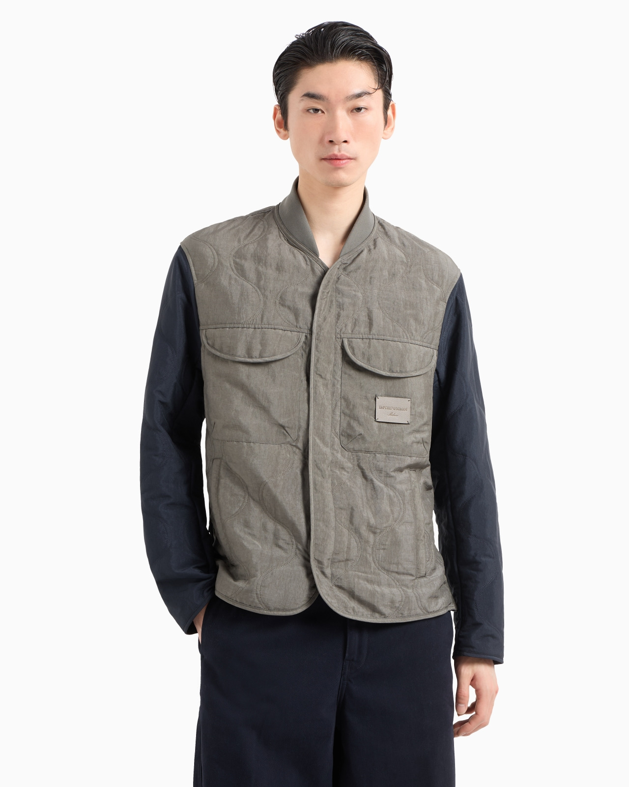 TWO-TONE WAVE MOTIF QUILTED NYLON BLOUSON - 4