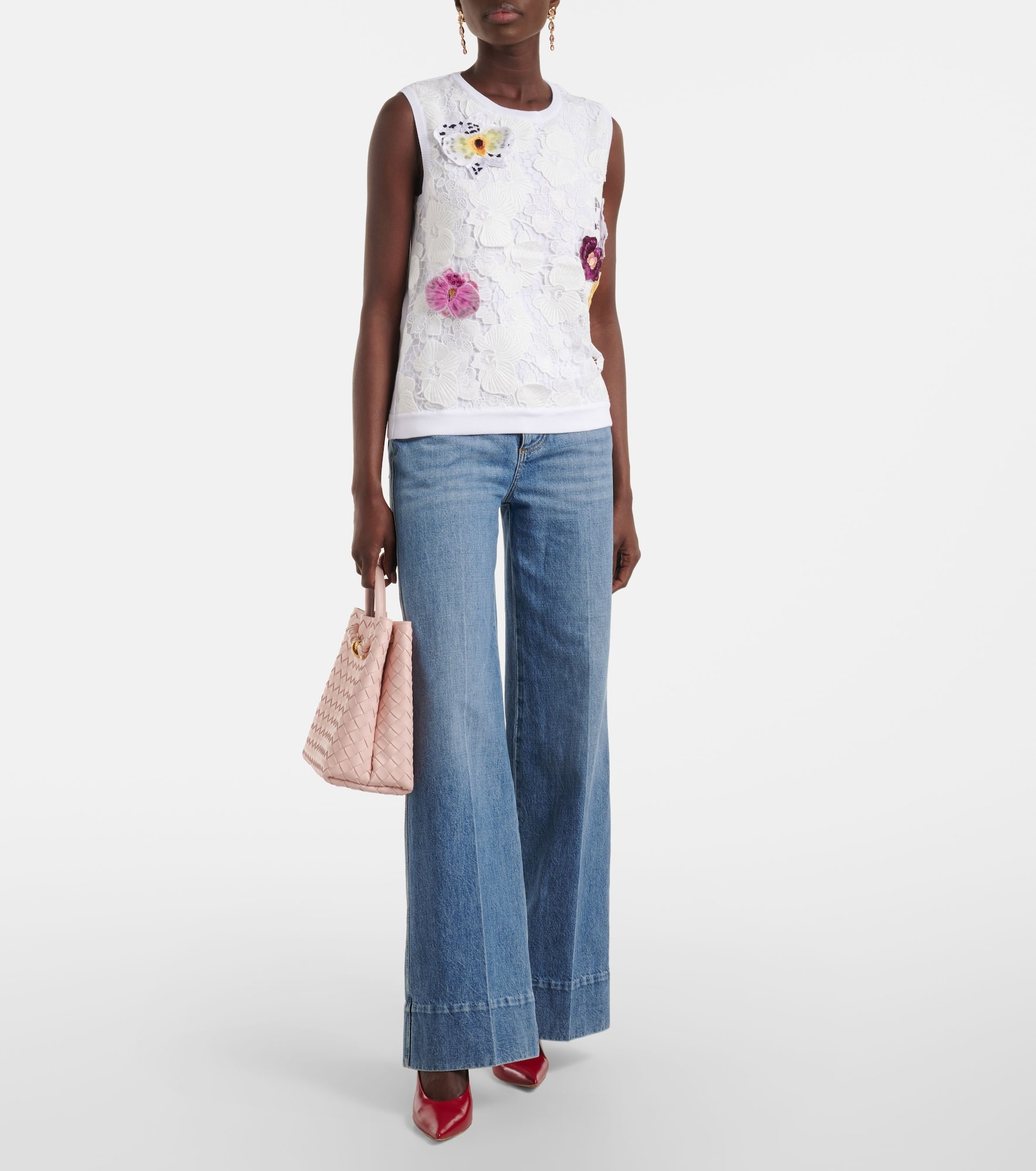 Lace-trimmed floral-appliqué cotton-blend top - 2
