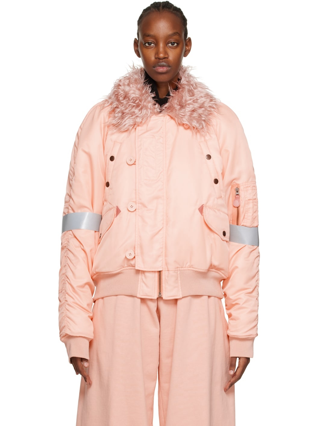 Pink Insulated Bomber Jacket - 1