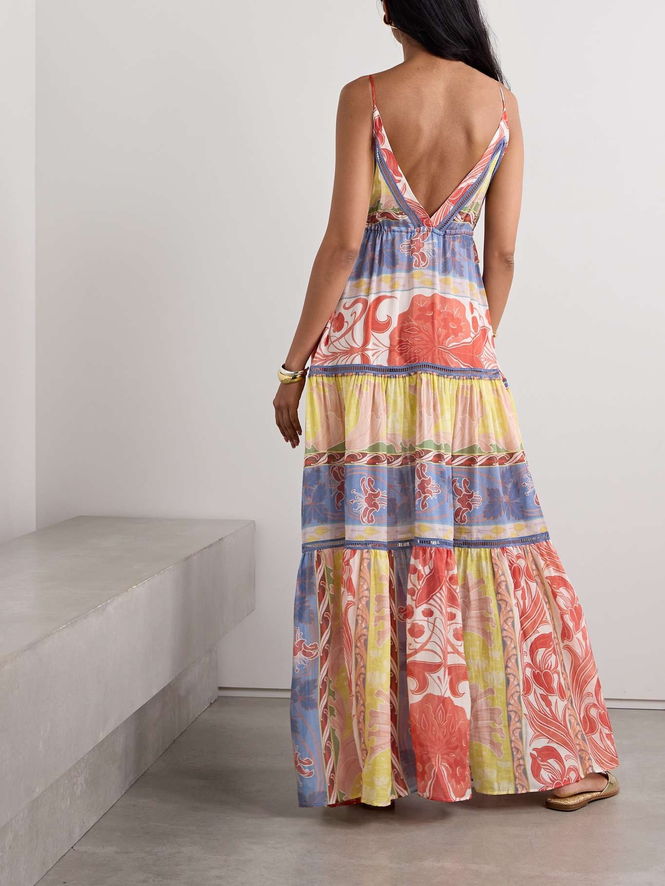 Tiered crochet-trimmed printed cotton and silk-blend voile maxi dress - 3