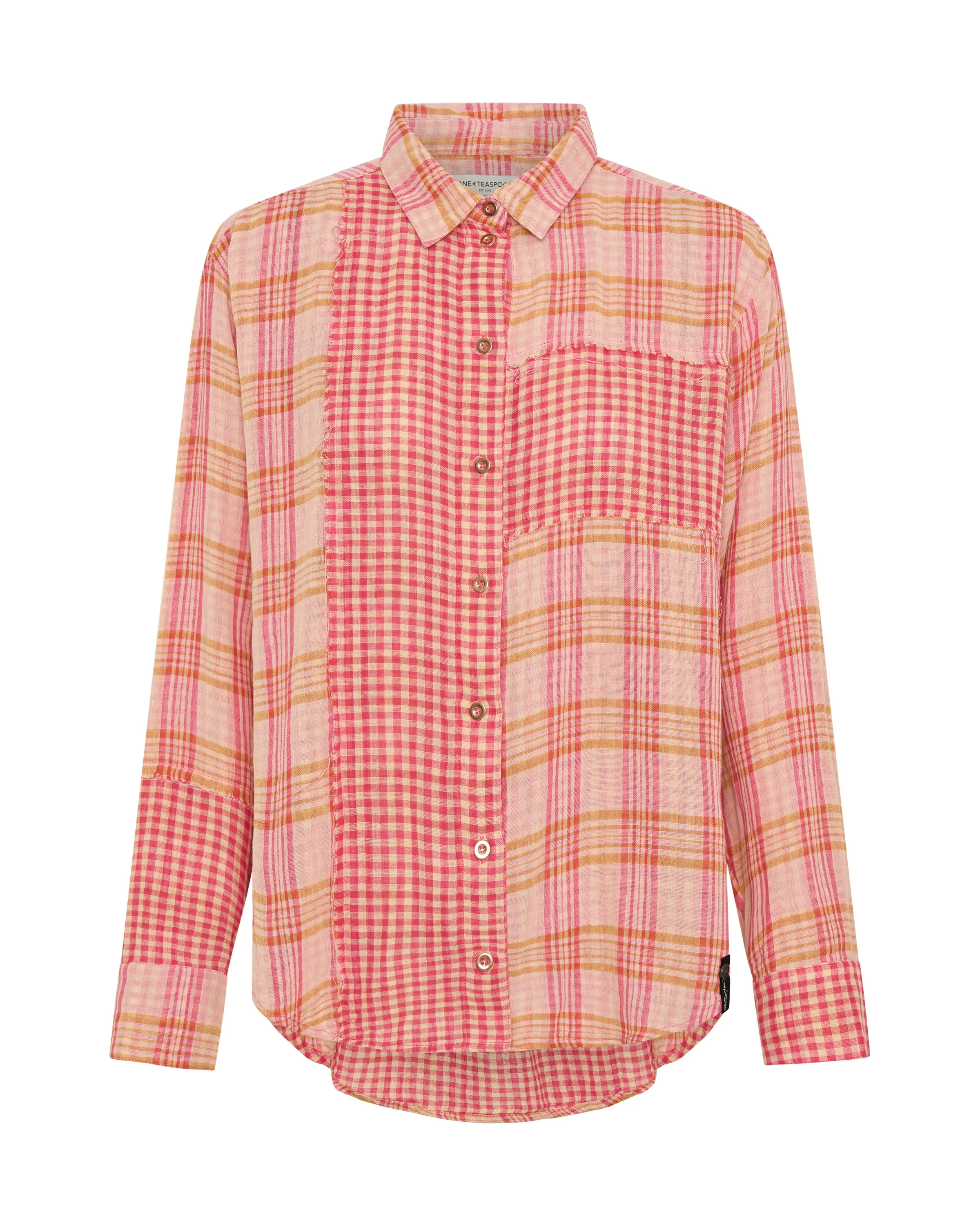 Flannel Checked Cotton Muslin Shirt - Pink - 1
