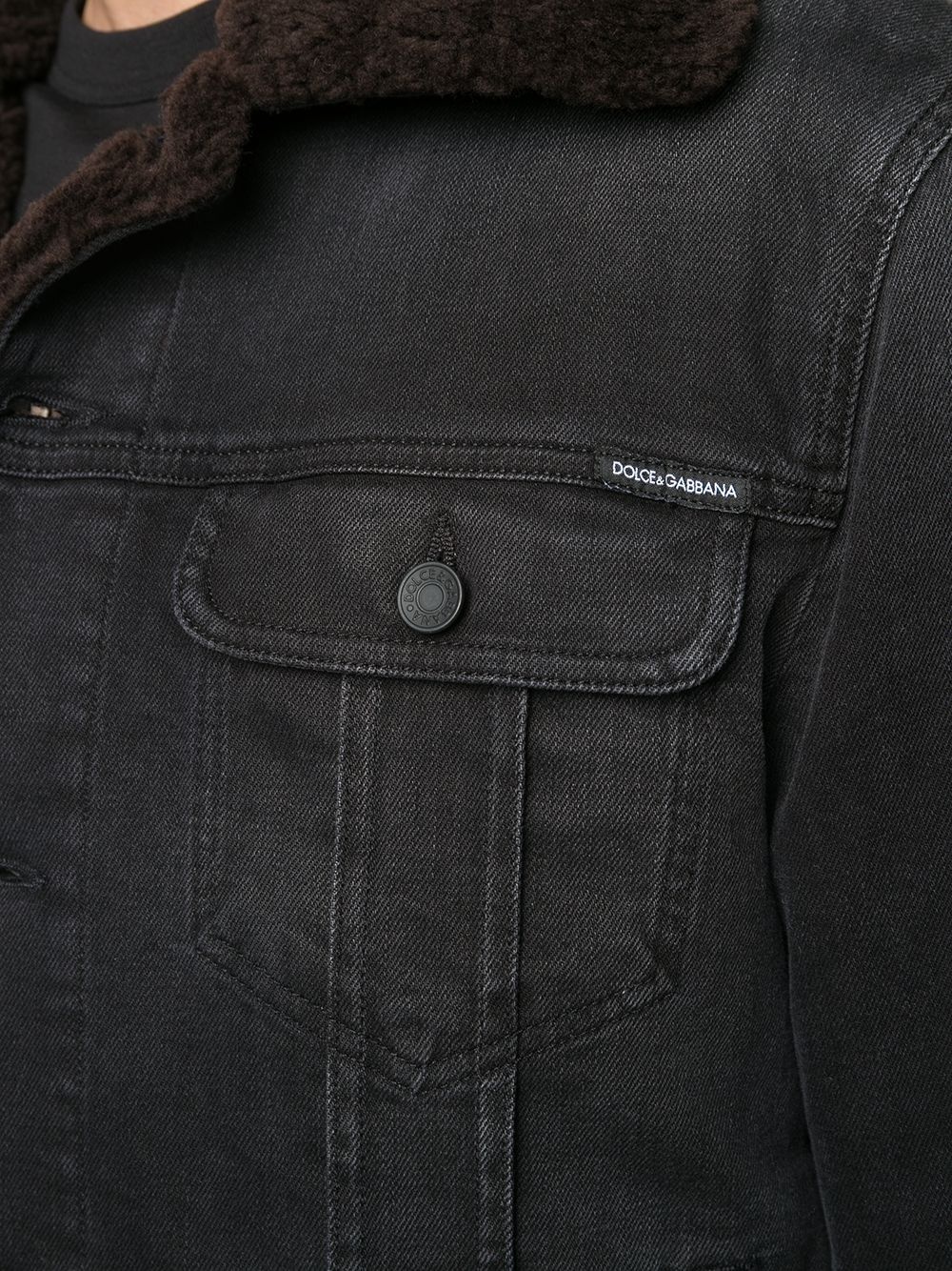 shearling detail denim jacket - 5