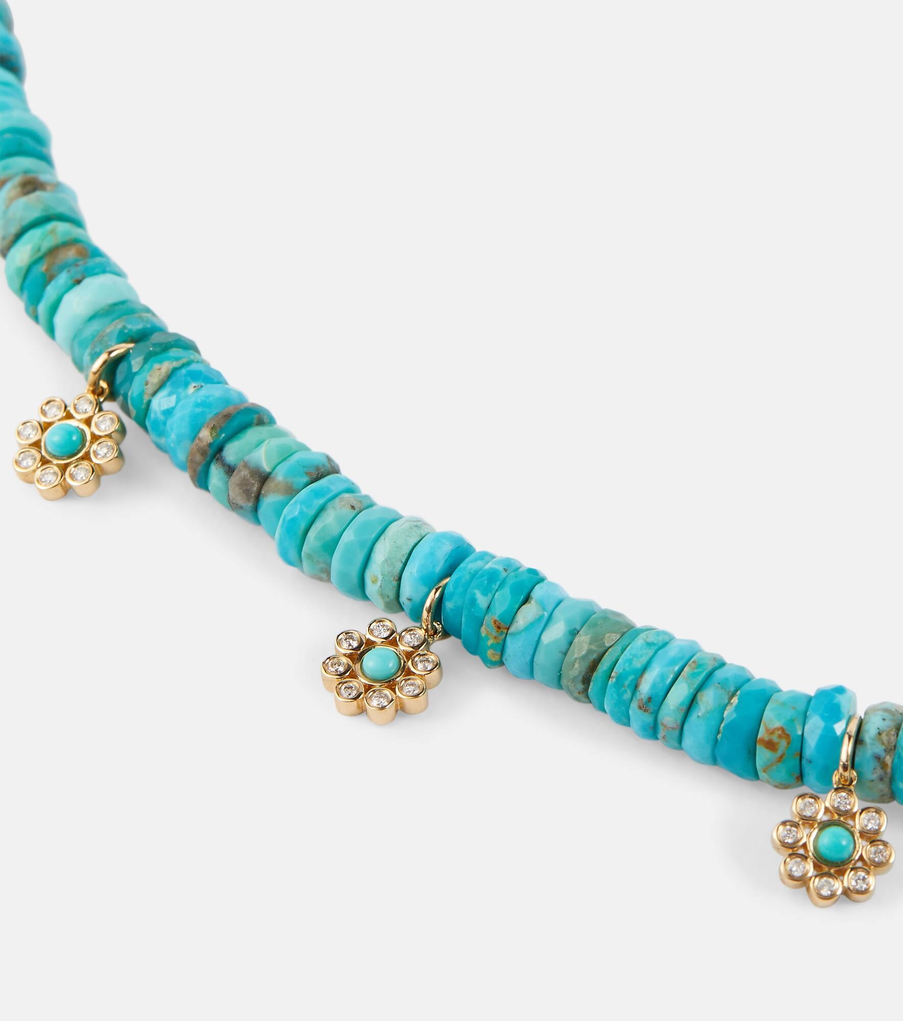 Daisy 14kt gold beaded necklace with diamonds - 6