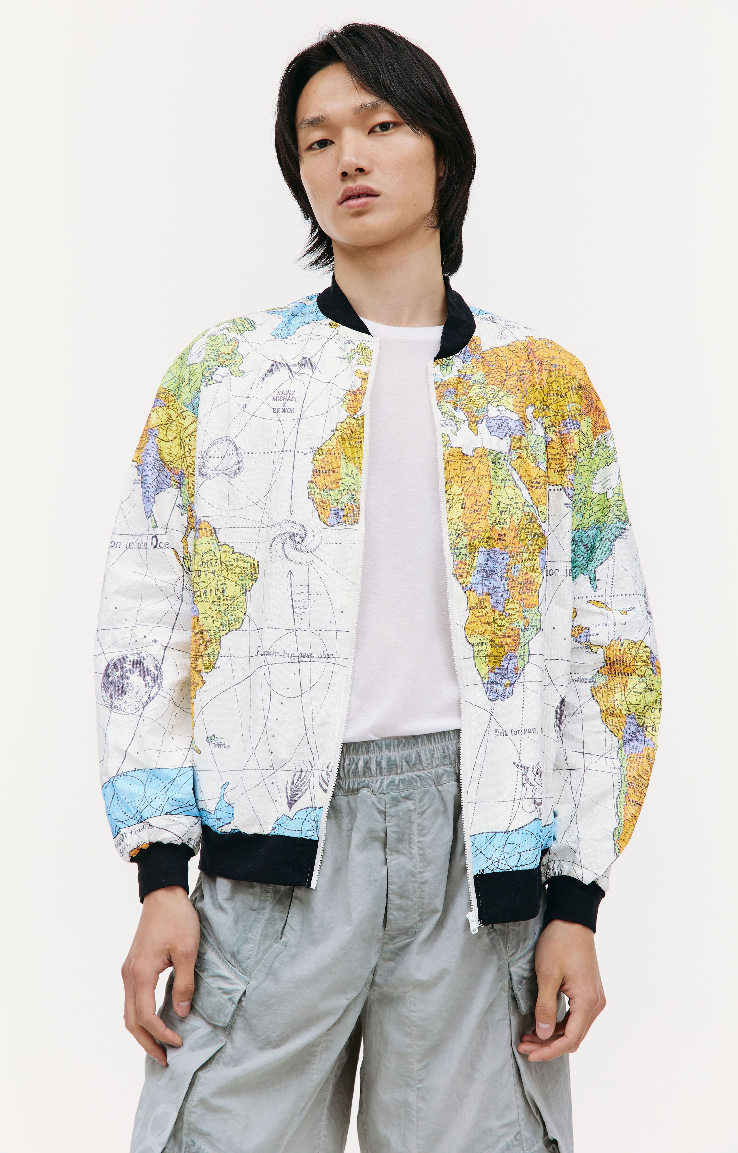 SAINT MICHAEL X DR. WOO WORLD MAP BOMBER JACKET - 4