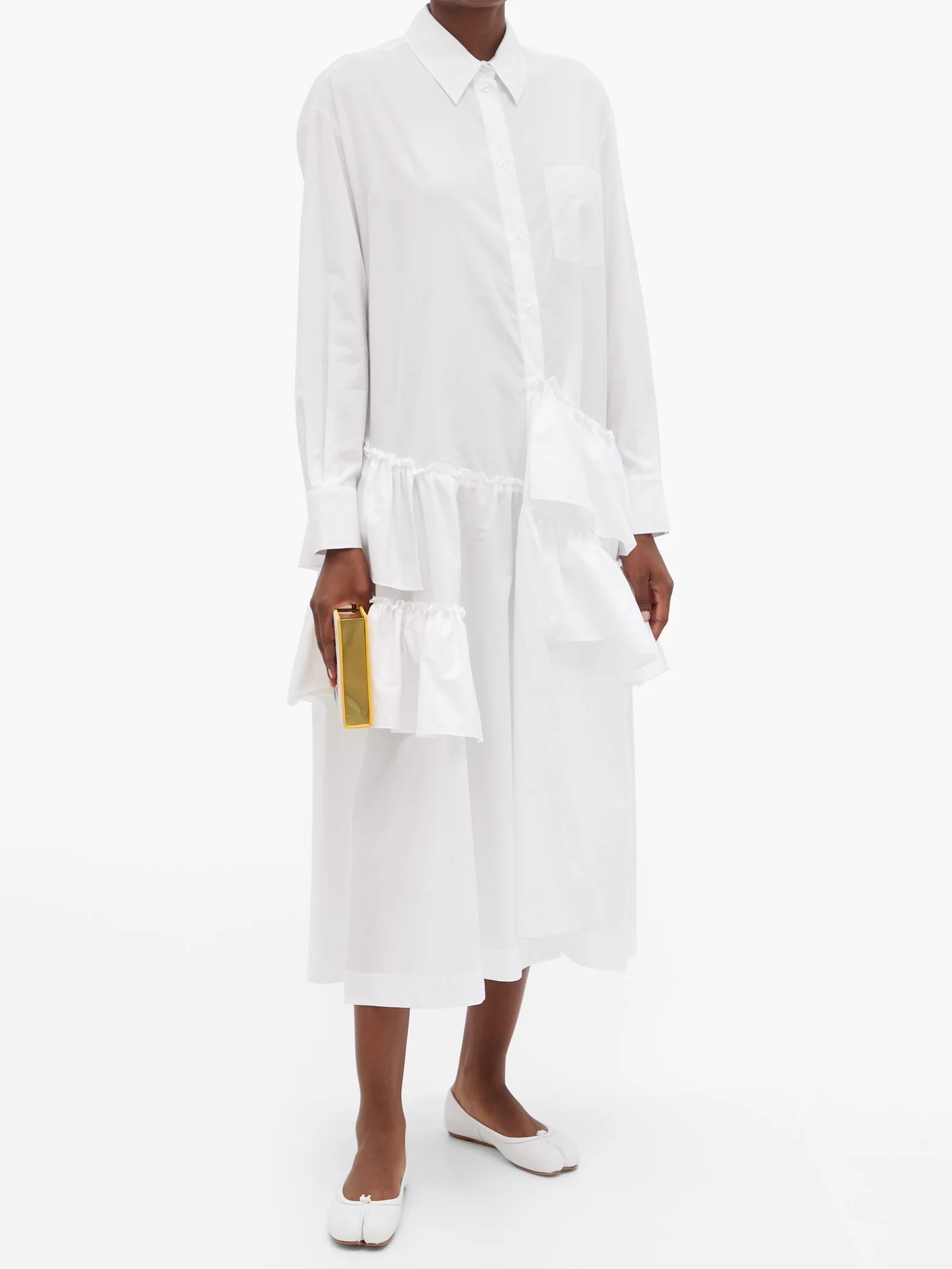 Asymmetric-ruffled cotton-poplin shirt dress - 2