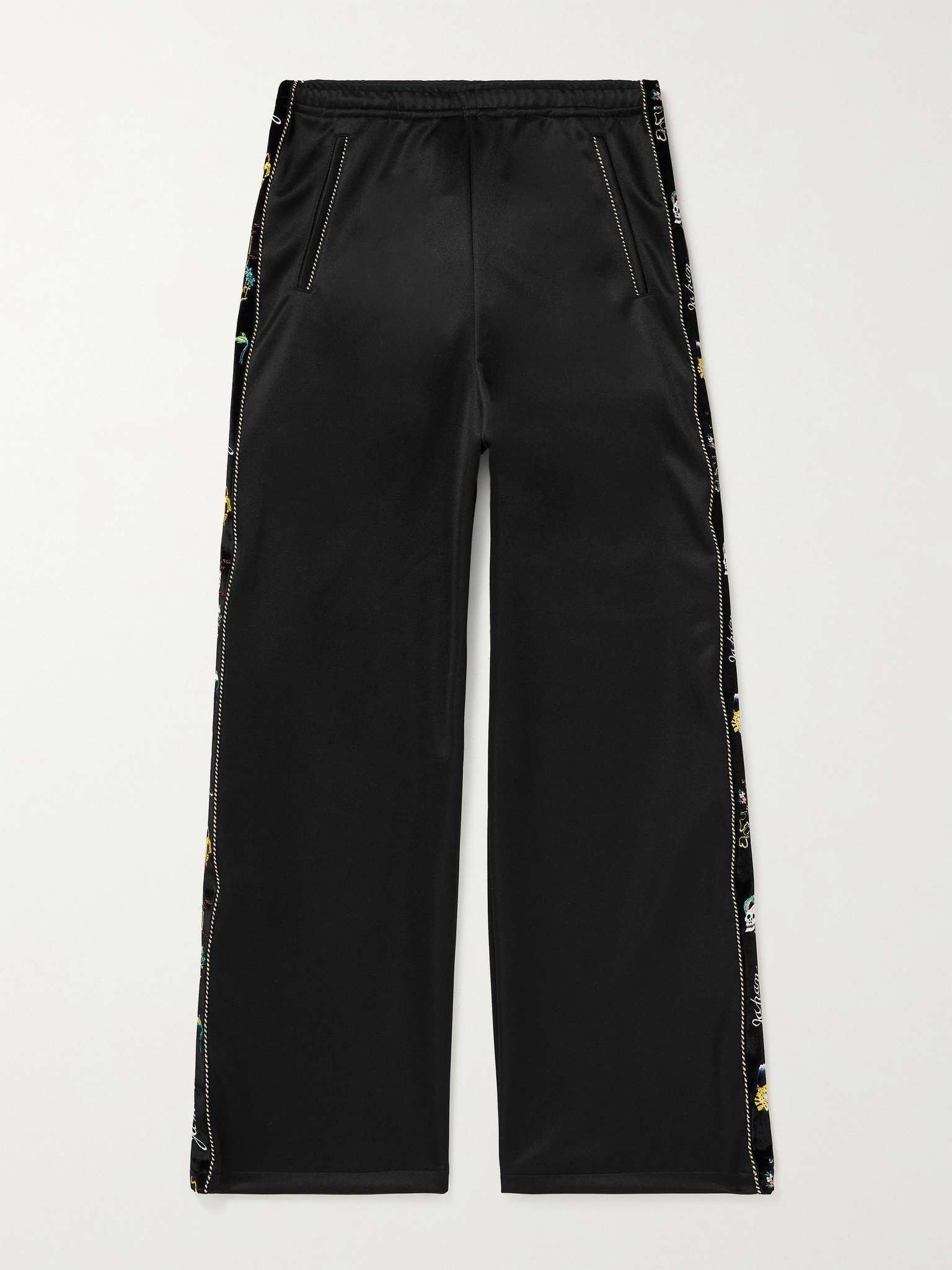 Wide-Leg Embroidered Velvet-Trimmed Tech-Jersey Track Pants - 1