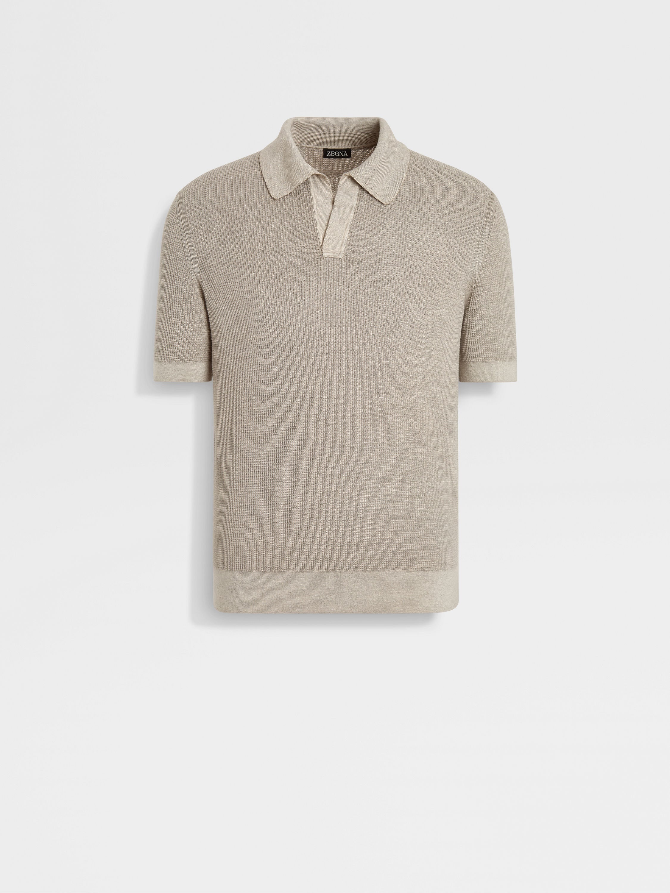 LIGHT TAUPE MÉLANGE SILK CASHMERE AND LINEN POLO SHIRT - 1
