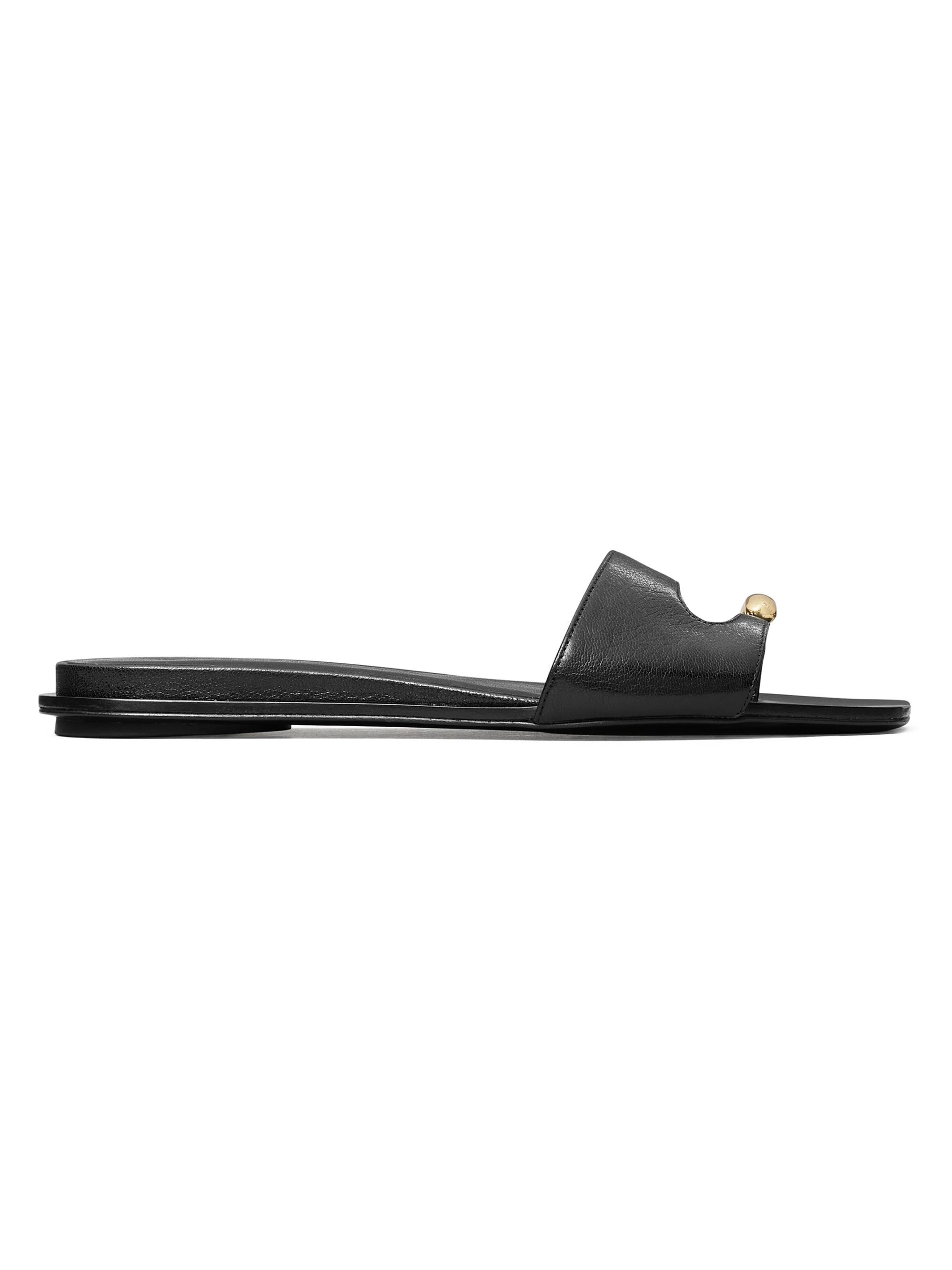 Women's Pierced Leather Slide Sandals - Perfect Black - 1