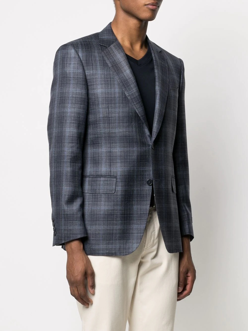 checked single-breasted blazer - 3