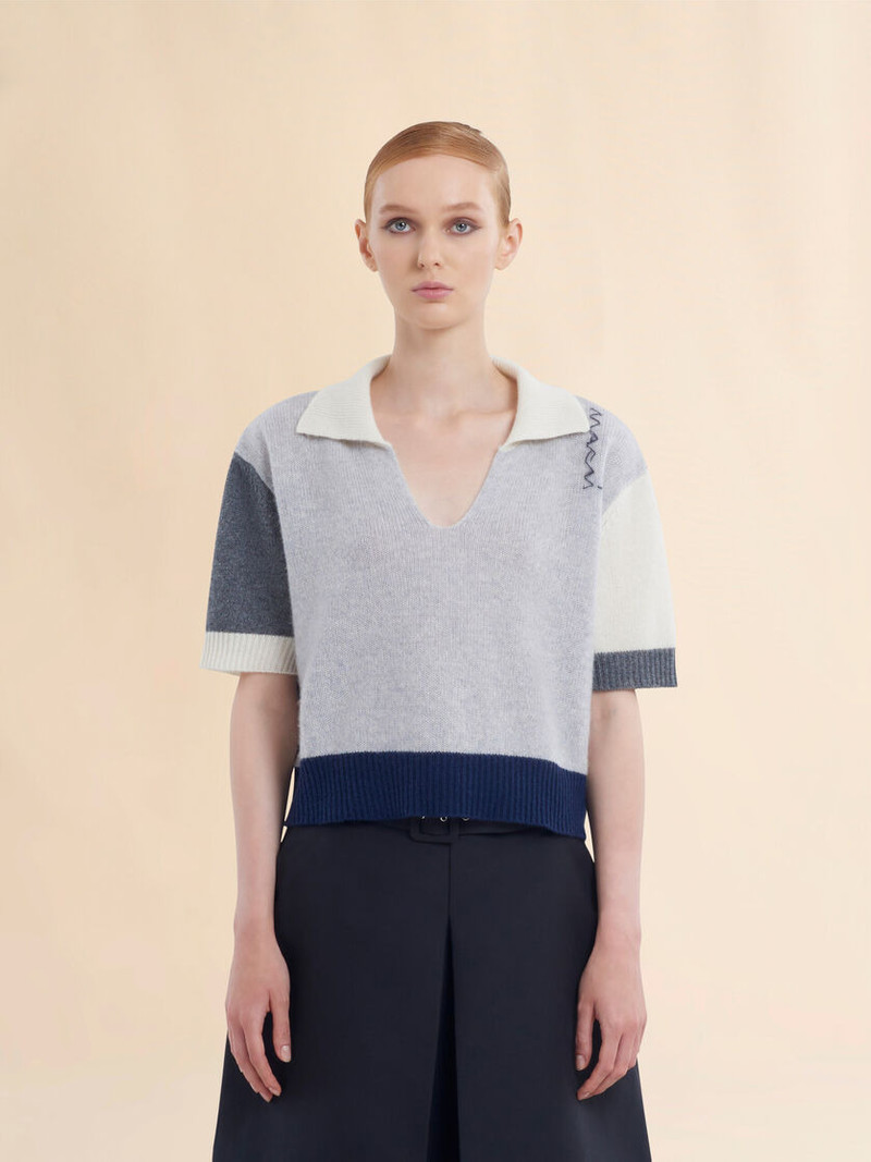 Marni GREY CASHMERE COLOUR BLOCK POLO SHIRT WITH MARNI SYMBOL outlook