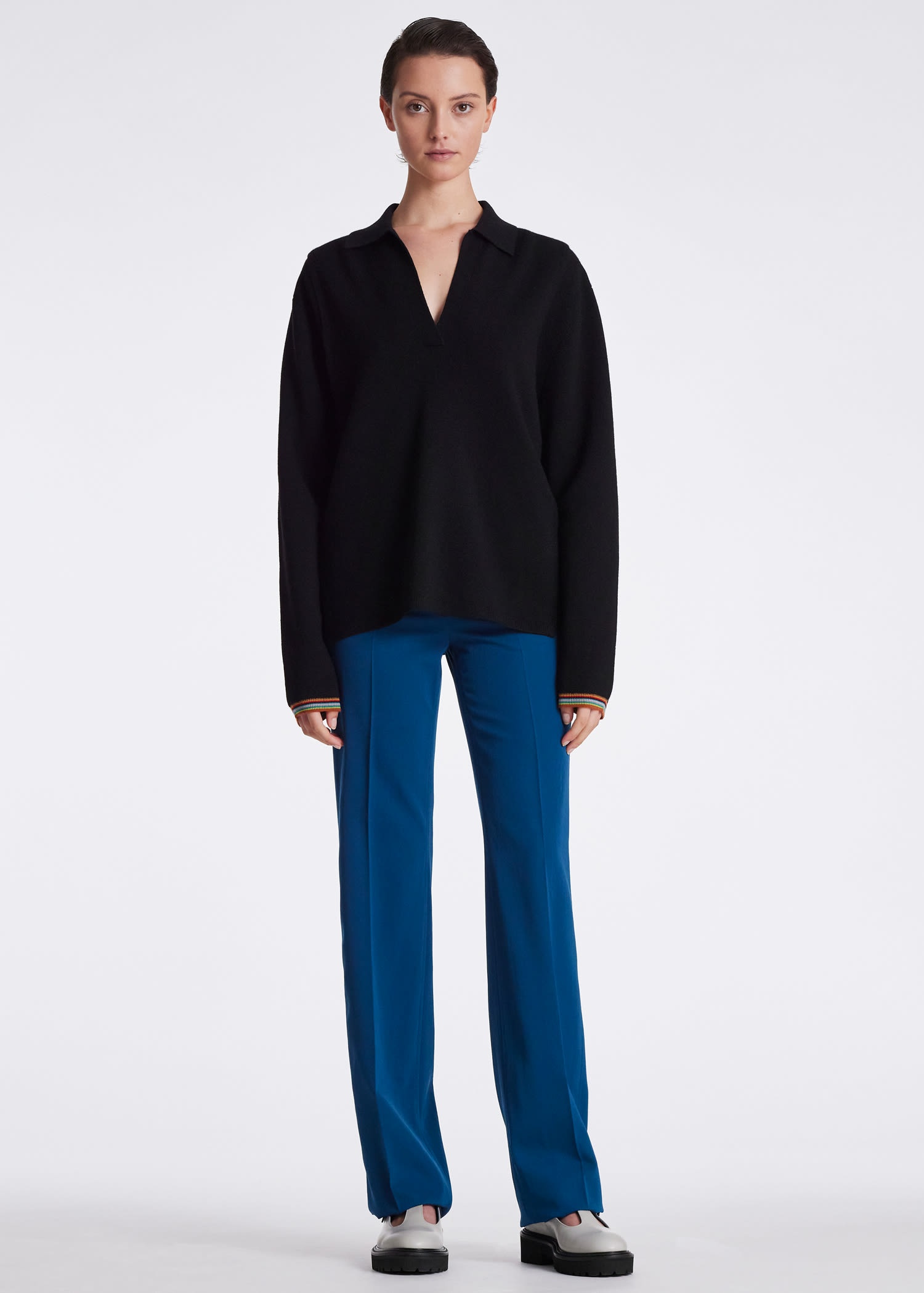 Collared Stripe Cuff Sweater - 6
