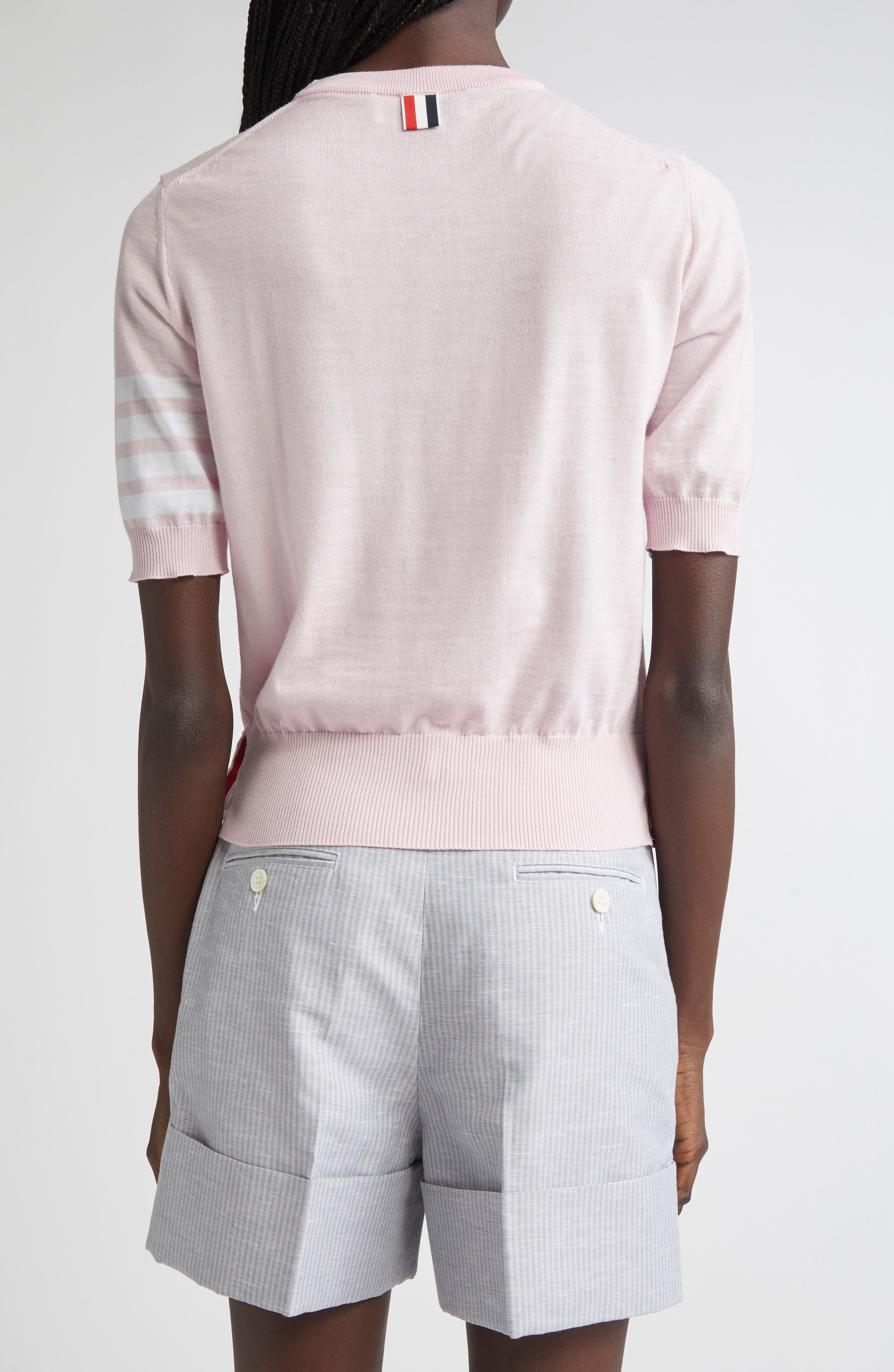 Thom Browne 4-Bar Short Sleeve Wool Blend Sweater in Light Pink at Nordstrom - 3