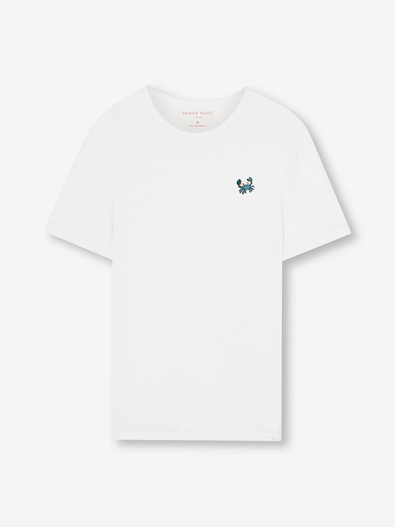 Derek Rose Men's T-Shirt Pima Cotton White Embroidered Rory Crab outlook