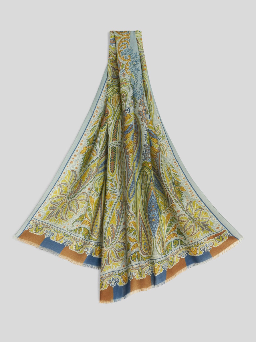 ORNAMENTAL PAISLEY WOOL AND SILK SCARF - 1