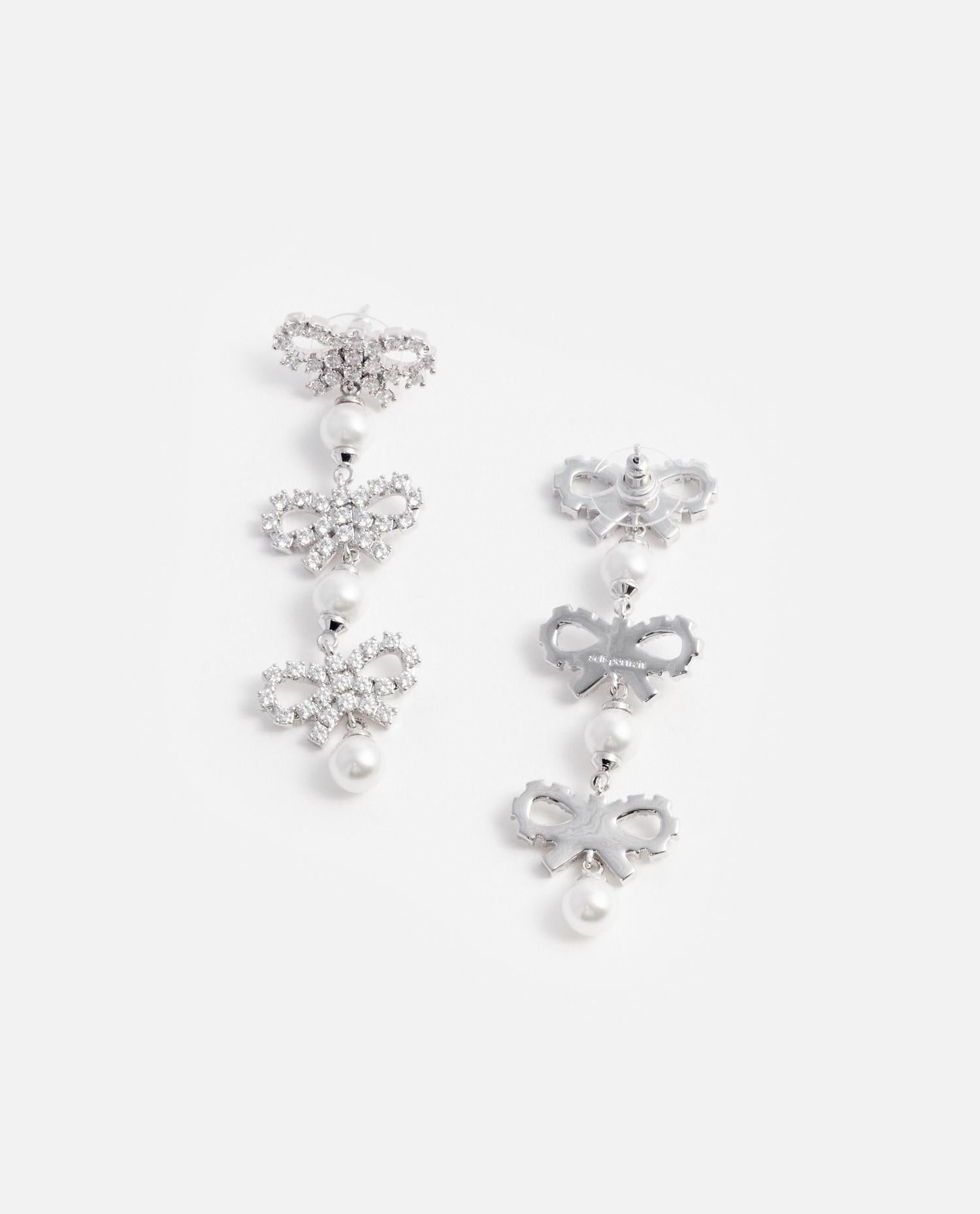 MICRO BOW PEARL TIERED EARRINGS - 2