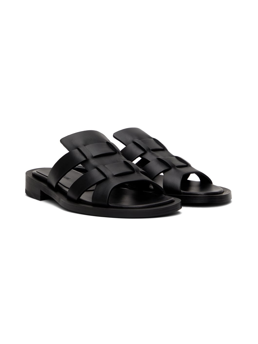 Black Leather Flat Sandals - 4