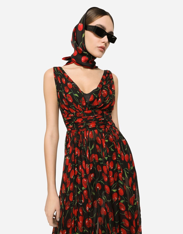 Long cherry-print chiffon dress - 4