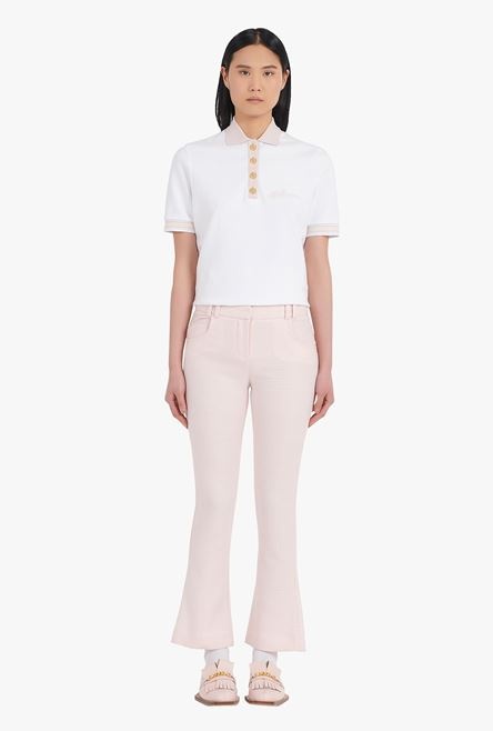 White and pale pink checkered flared pants - 4