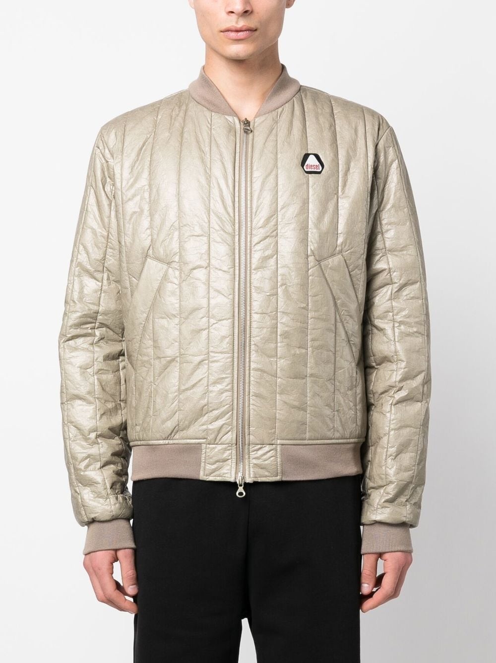 beige quilted bomber jacket - 3
