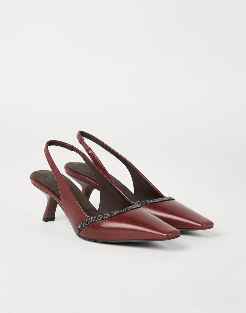 Classic leather slingback city heels with shiny contour 1