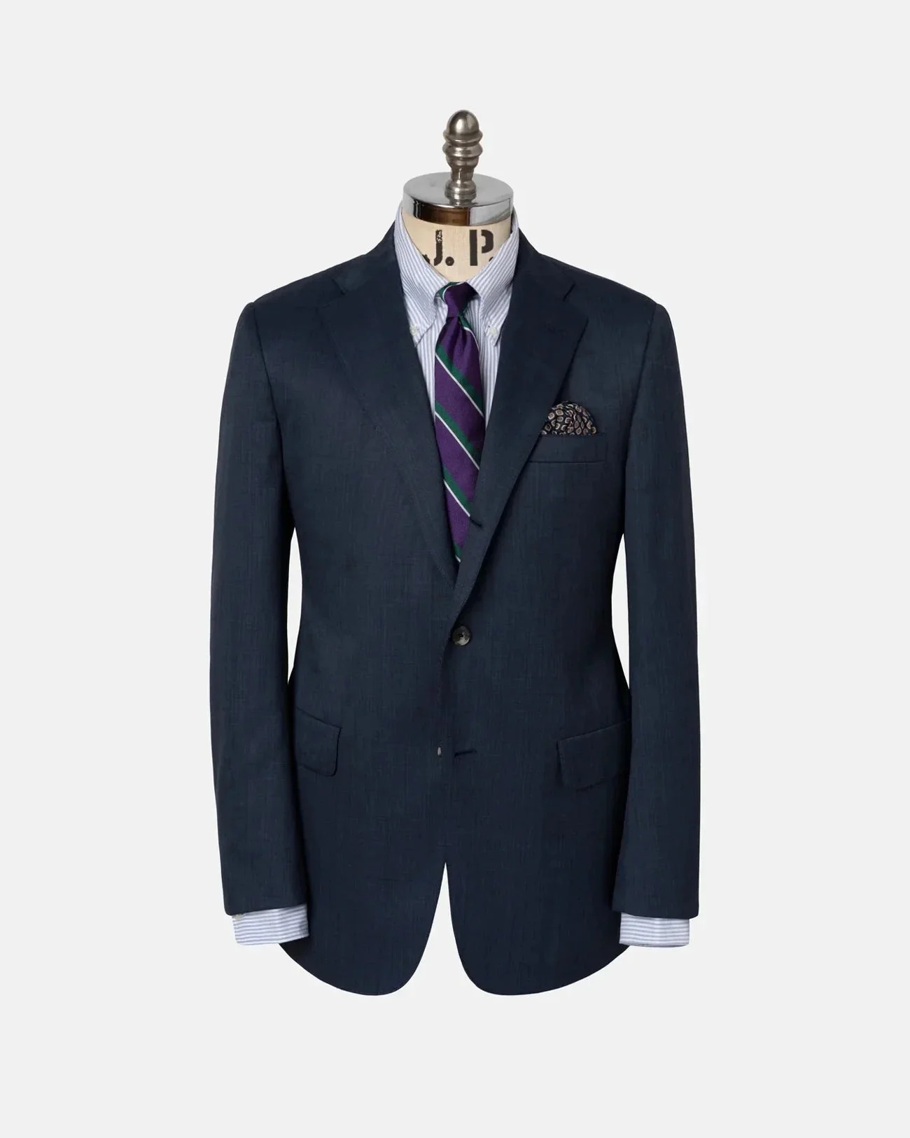 MADE-IN-USA MEDIUM BLUE TIC WEAVE WOOL SUIT - 1