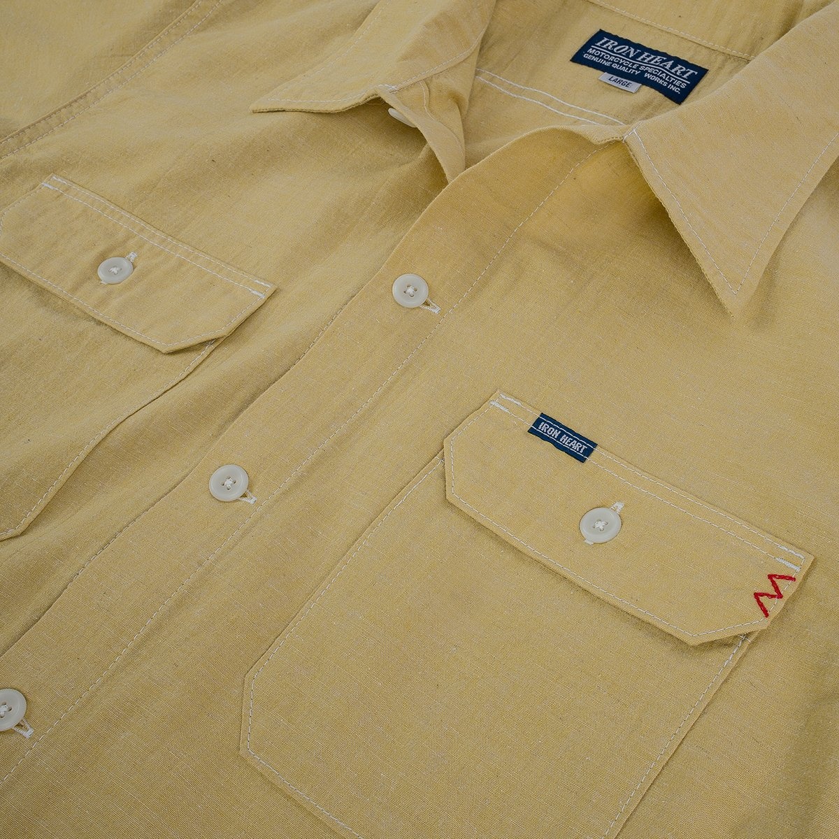 IHSH-388-YEL 4oz Selvedge Short Sleeved Summer Shirt - Yellow - 9