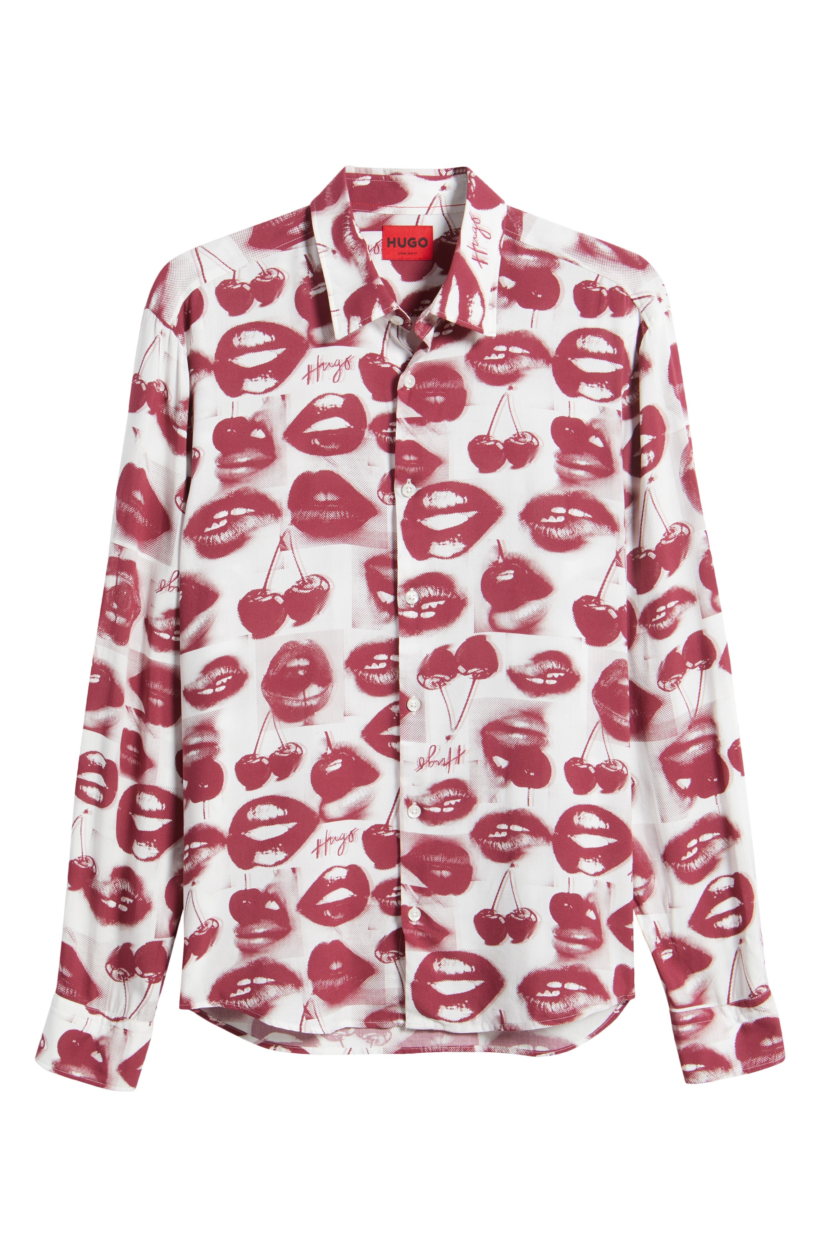 HUGO Ermo Lips & Cherries Print Button-Up Shirt at Nordstrom - 6