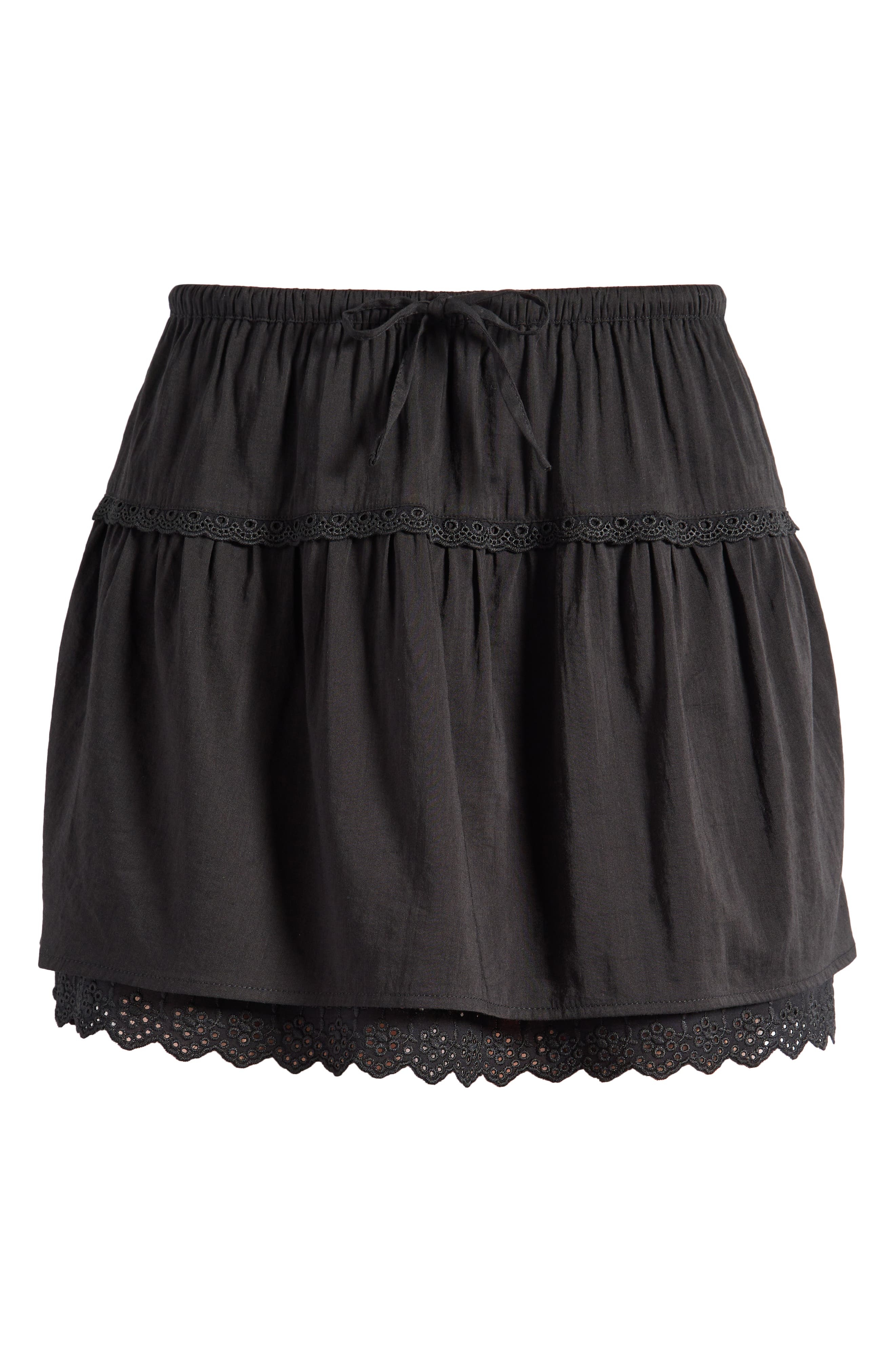 Reformation Tavia Eyelet Trim Organic Cotton Miniskirt in Black at Nordstrom - 4