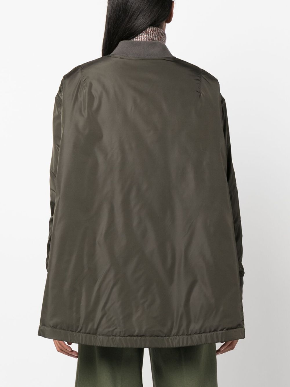 ribbed-trim flared bomber jacker - 4