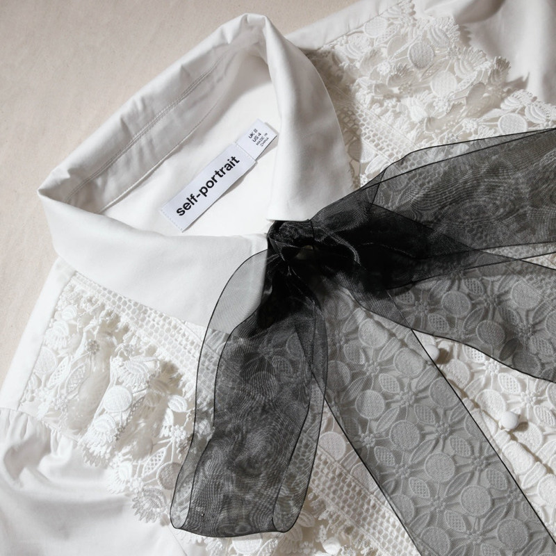 White Lace Bib Cotton Shirt 4