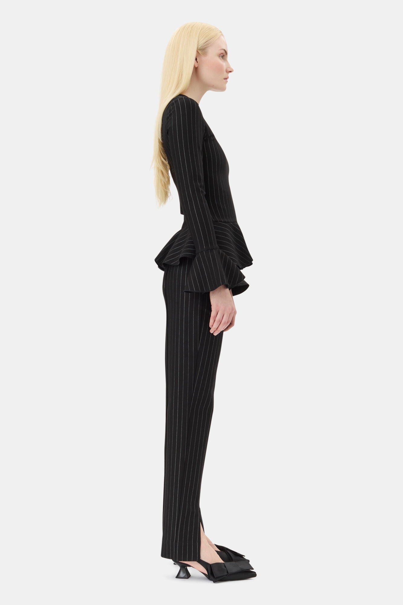 BLACK PINSTRIPE PEPLUM BLOUSE - 4