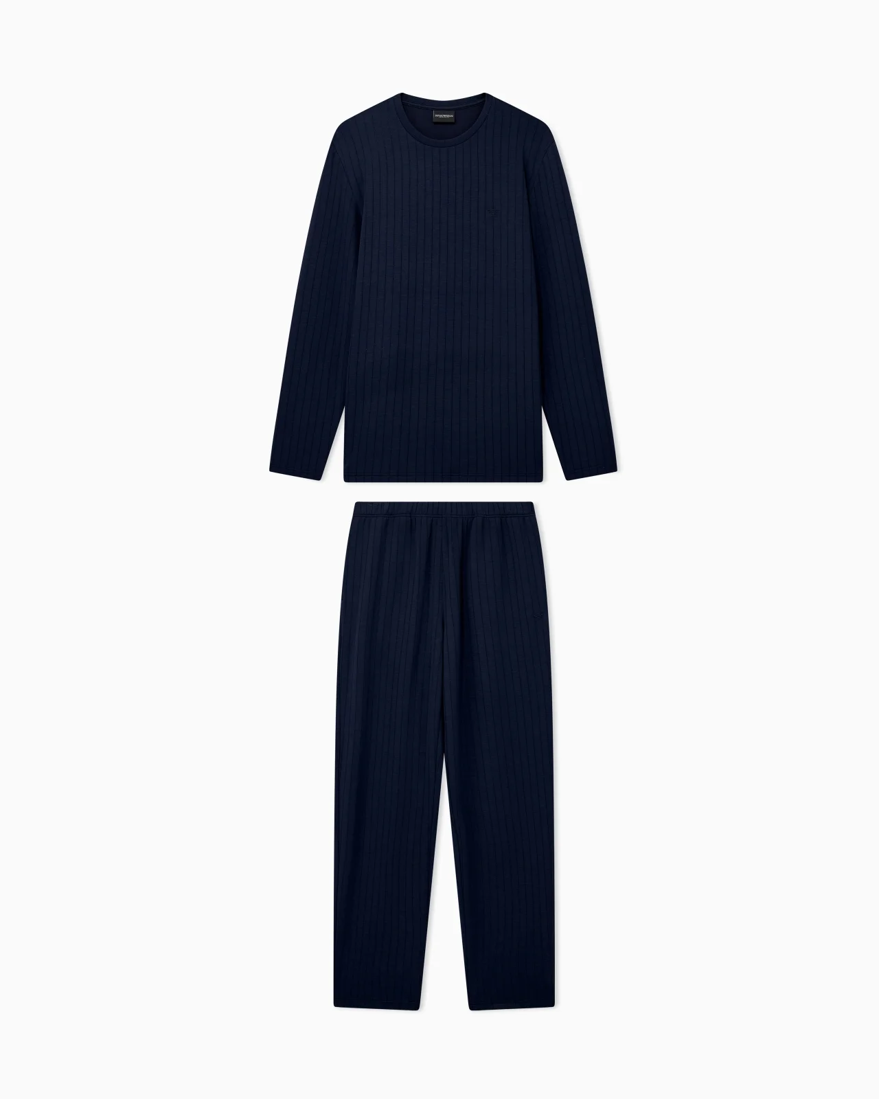 LONG PYJAMA SET WITH RIBBED CREW NECK AND WINTER STRIPE - 1
