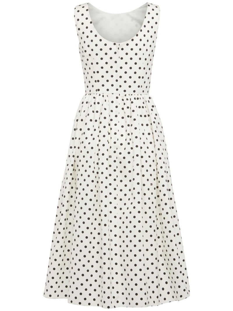 Polka dots sleeveless cotton midi dress - 4