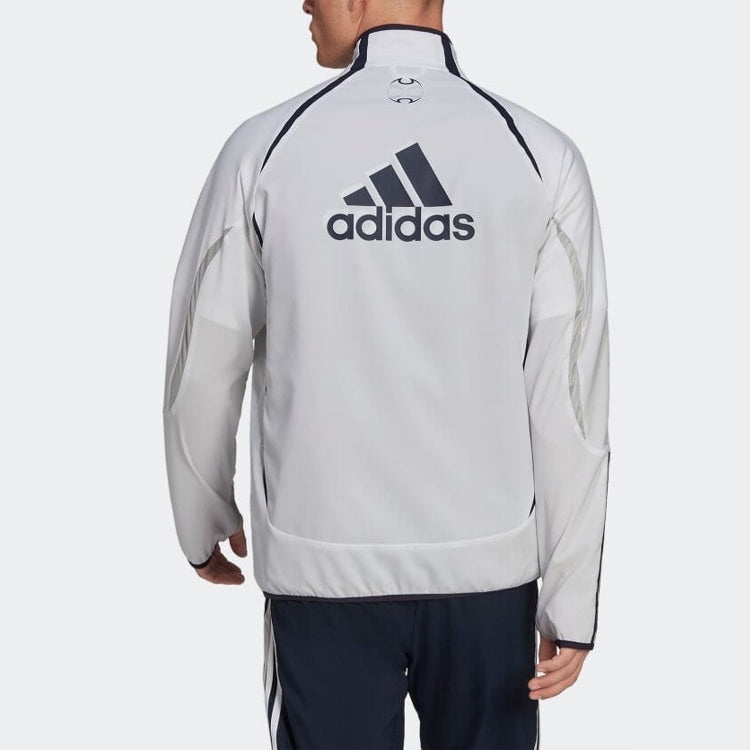 adidas Embroidered Logo Stripe Stand Collar Zipper Jacket Gray HA2537 - 3