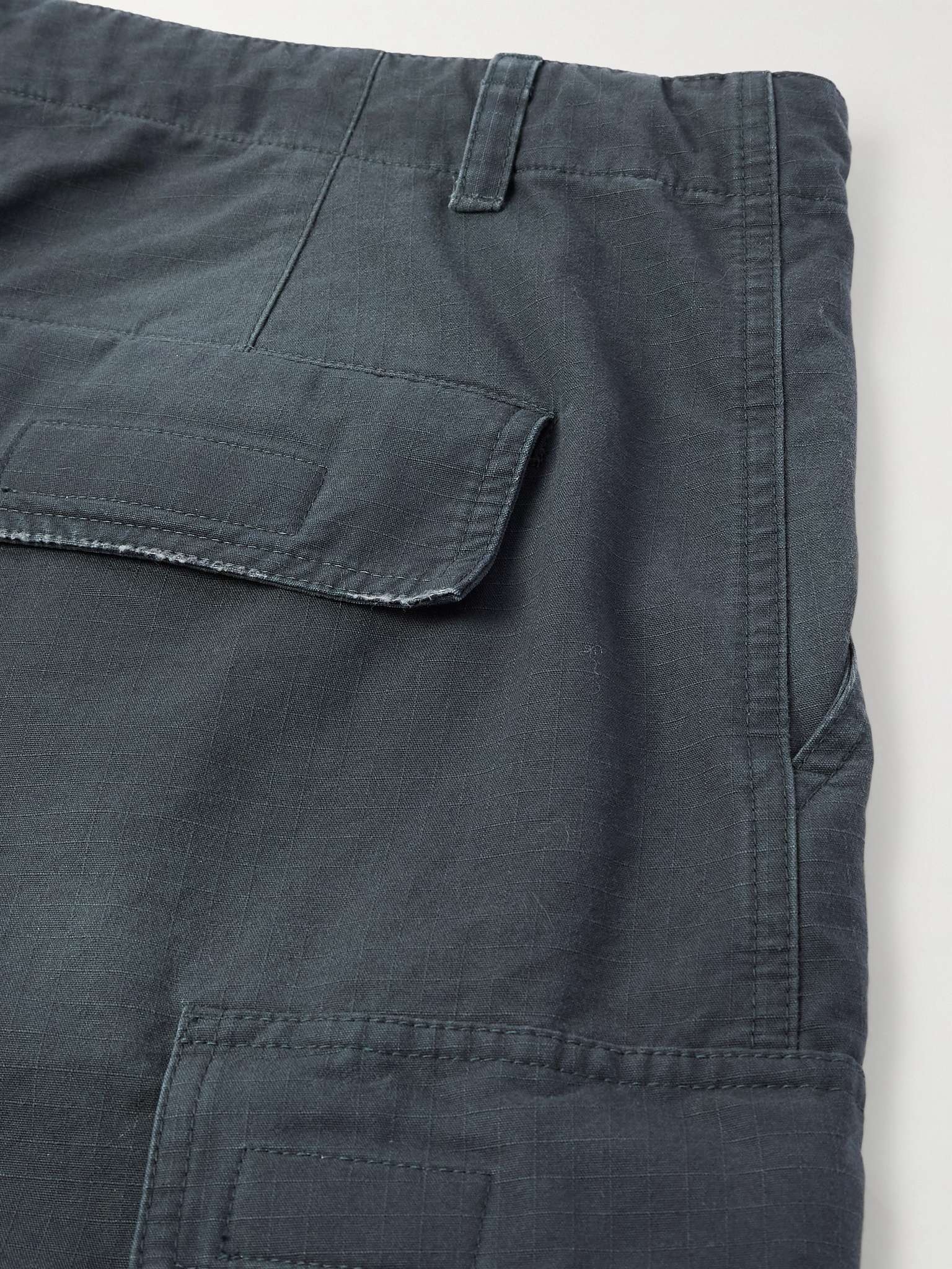 Wide-Leg Distressed Cotton-Ripstop Drawstring Cargo Trousers - 5