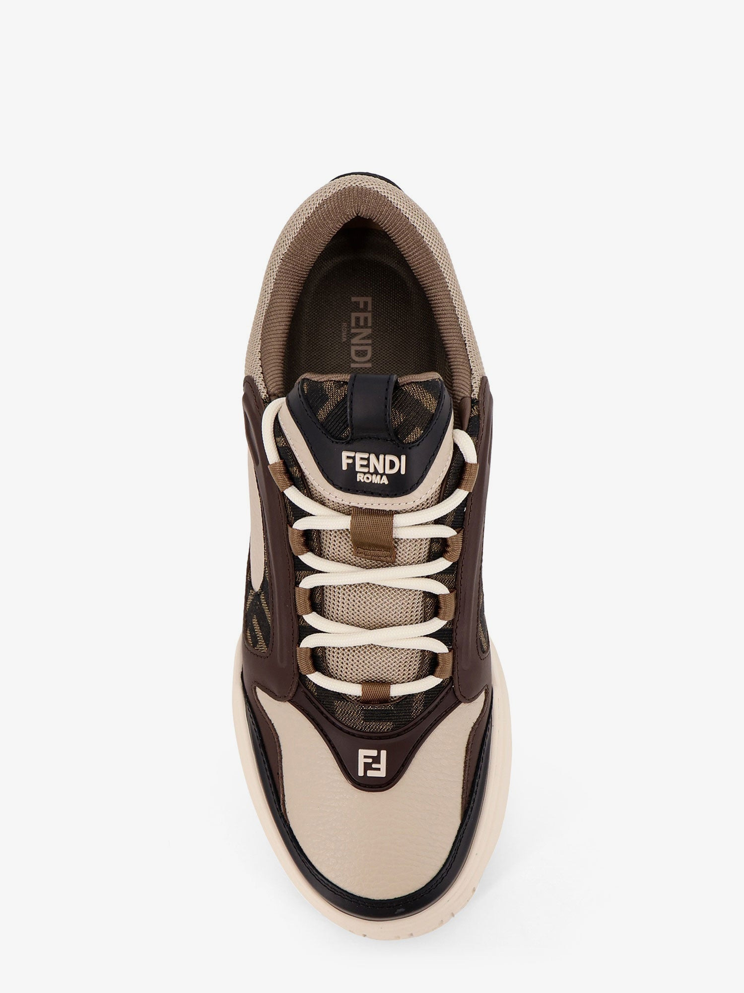 Fendi Fendi Force Leather Sneakers With Ff Jacquard Fabric Inserts - 5