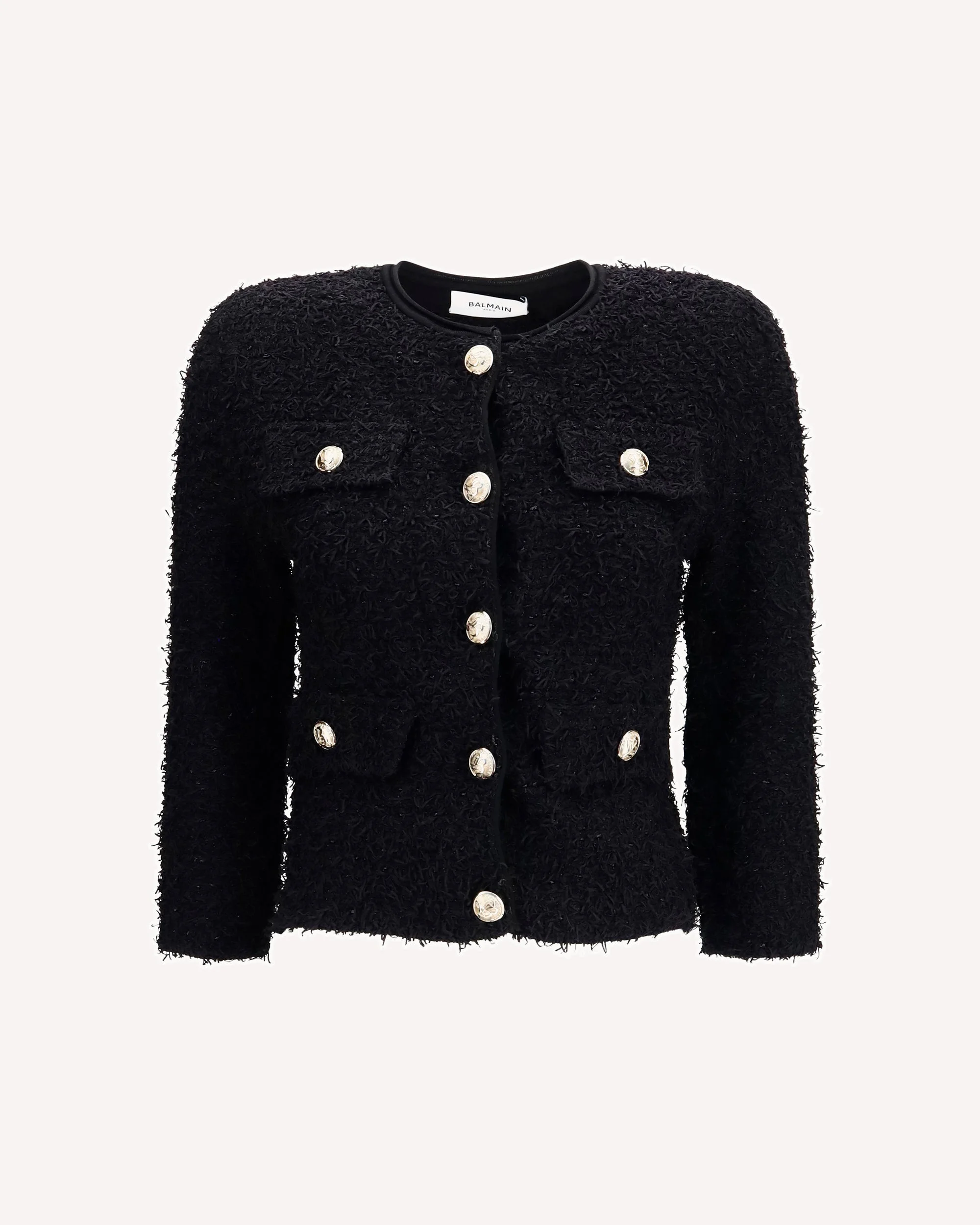 Double-breasted tweed cropped Jacket with logo buttons - 1