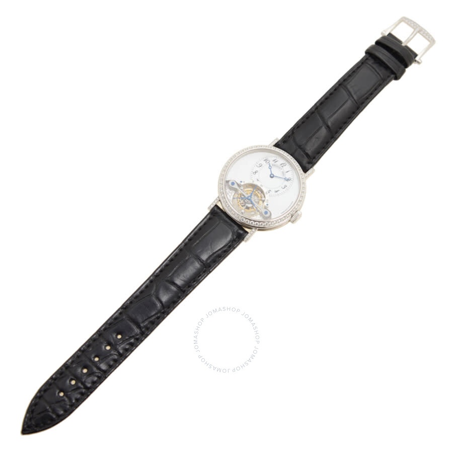 Breguet Tourbillon Mother of Pearl Dial 18kt White Gold Diamond Black Leather Ladies Watch 3358BB529 - 3