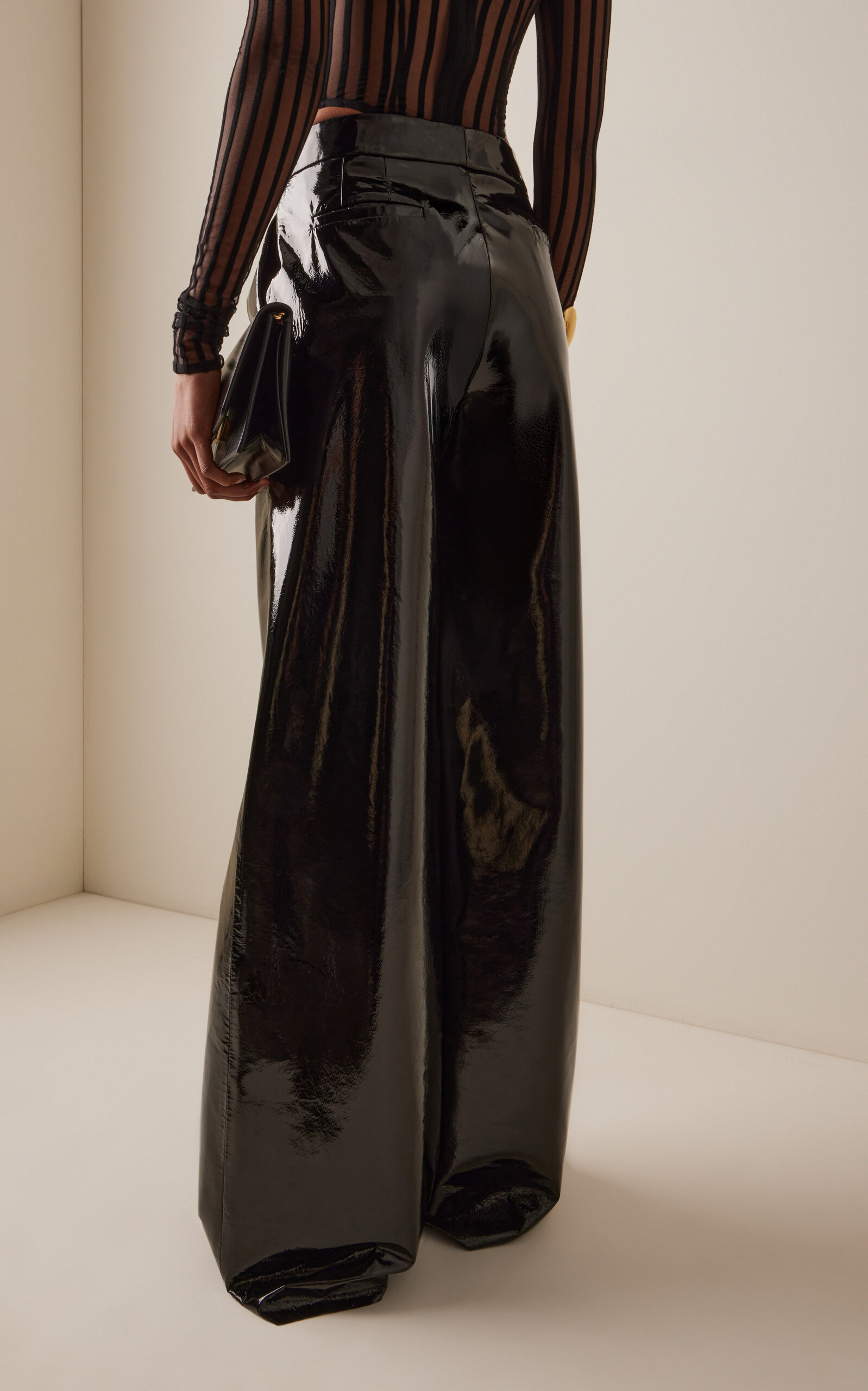 Leather wide Leg Pants black - 4