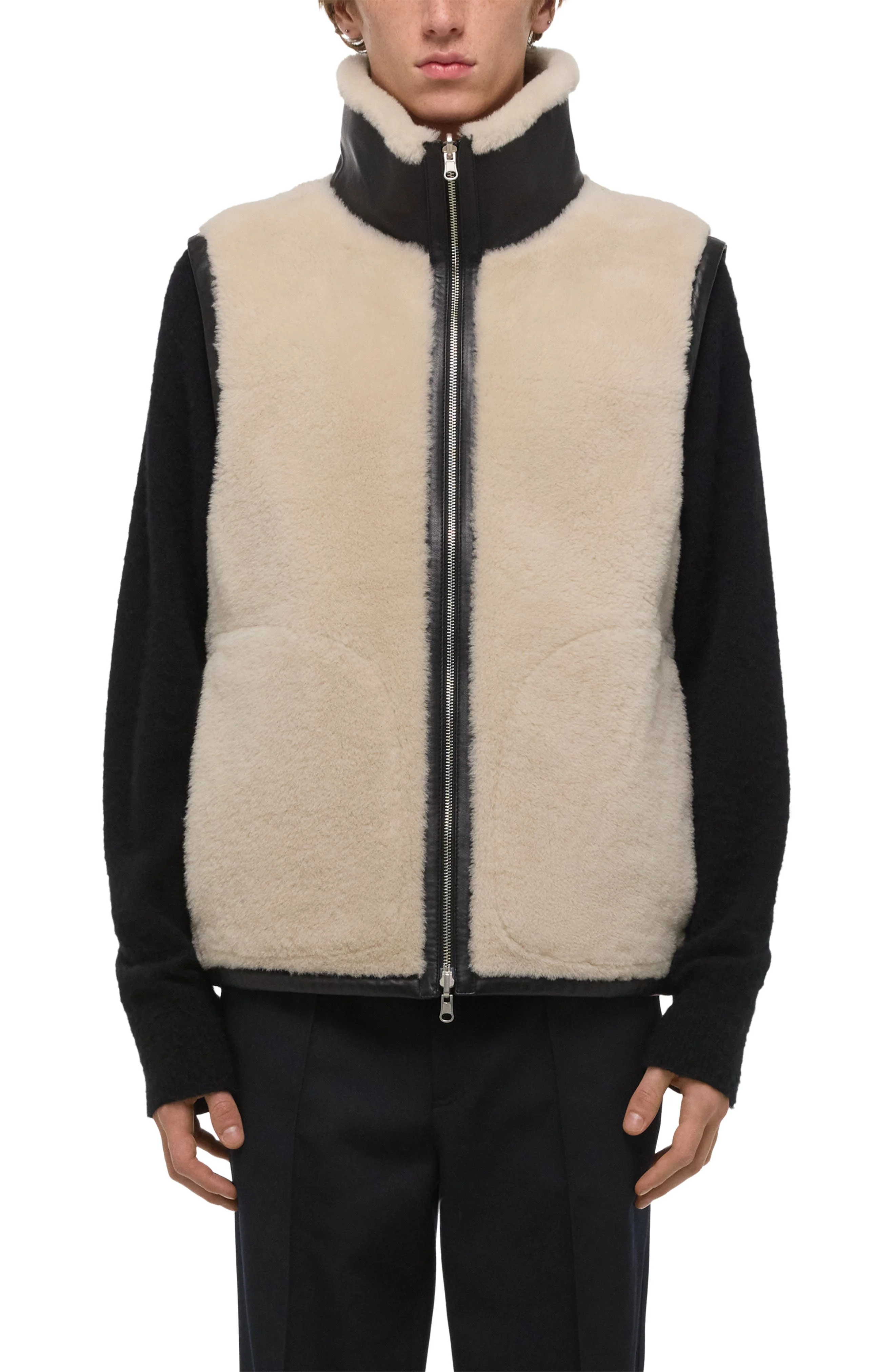 Helmut Lang Reversible Genuine Shearling Vest in Cremello/Black at Nordstrom - 1