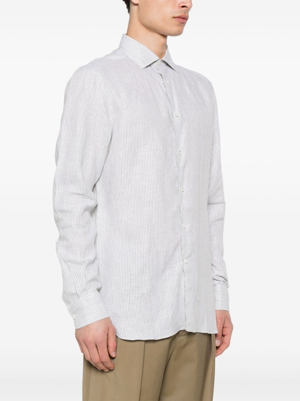 linen striped-pattern shirt - 3