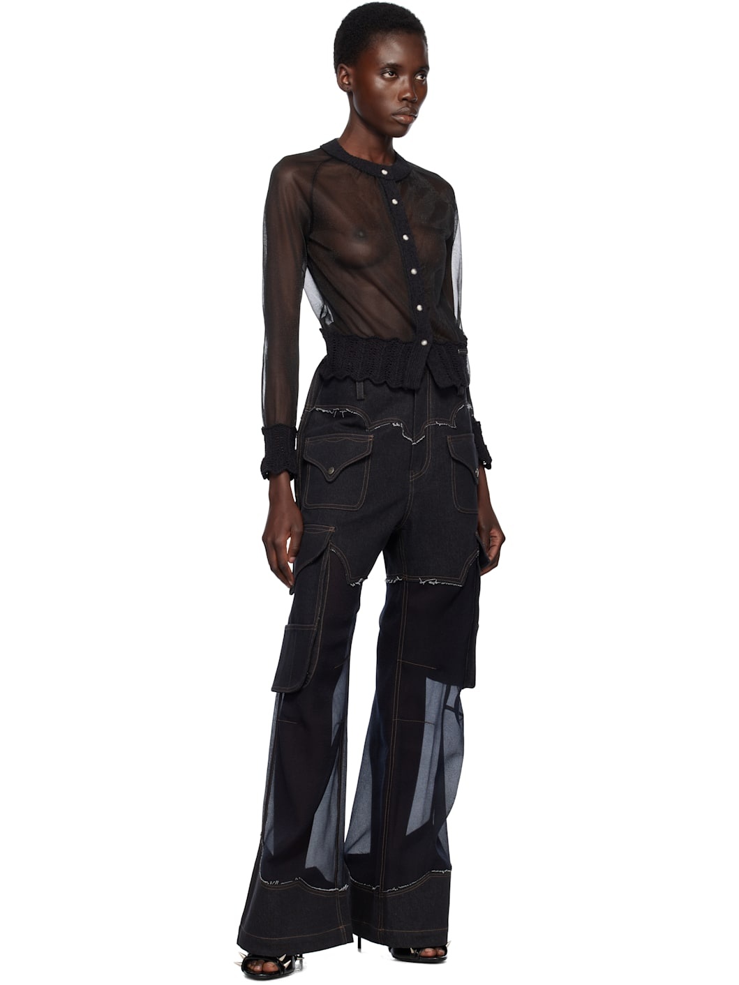 Black Sheer Knit Cardigan - 4